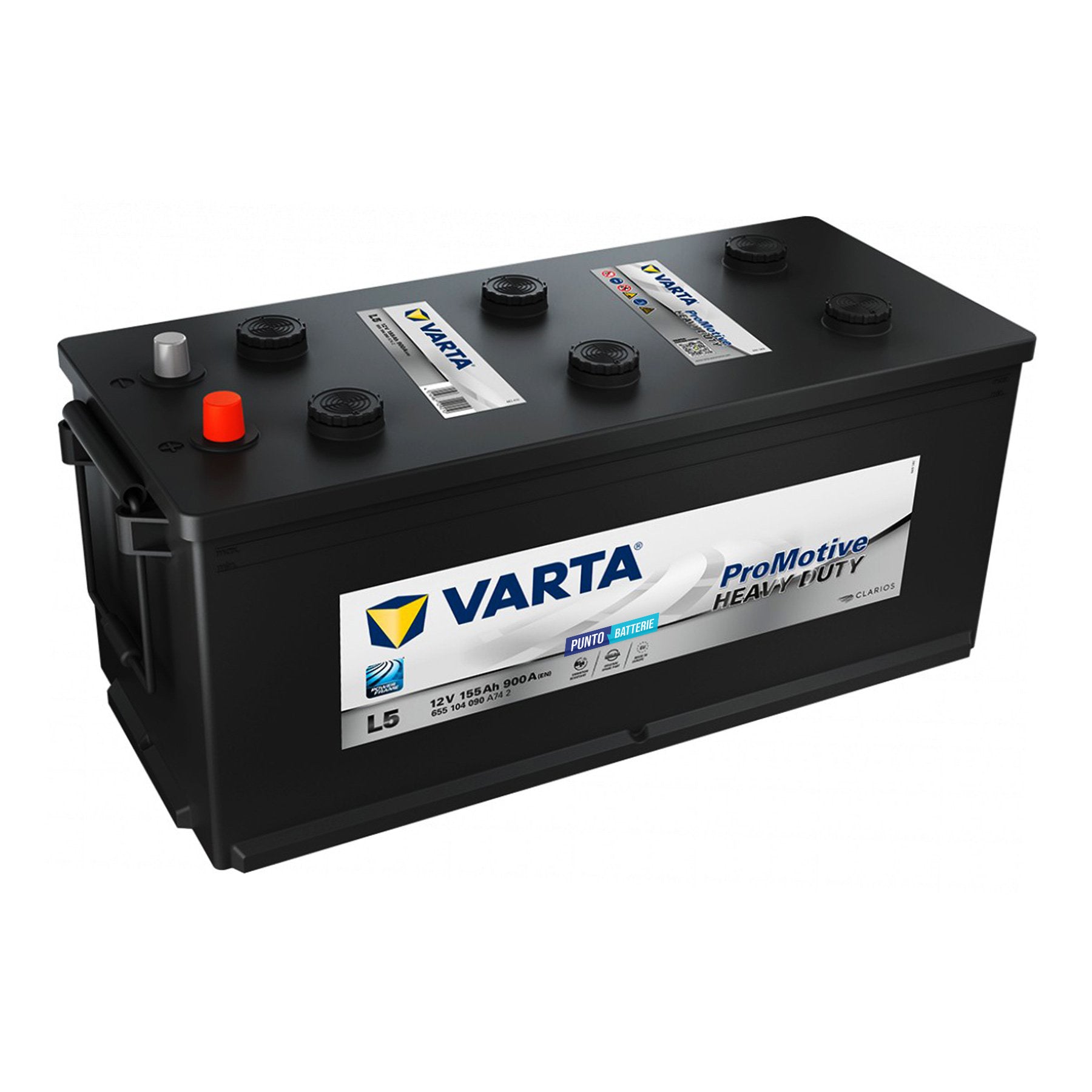 Batteria originale Varta Promotive Heavy Duty L5, dimensioni 510 x 218 x 230, polo positivo a destra, 12 volt, 155 amperora, 900 ampere. Batteria per camion e veicoli pesanti.