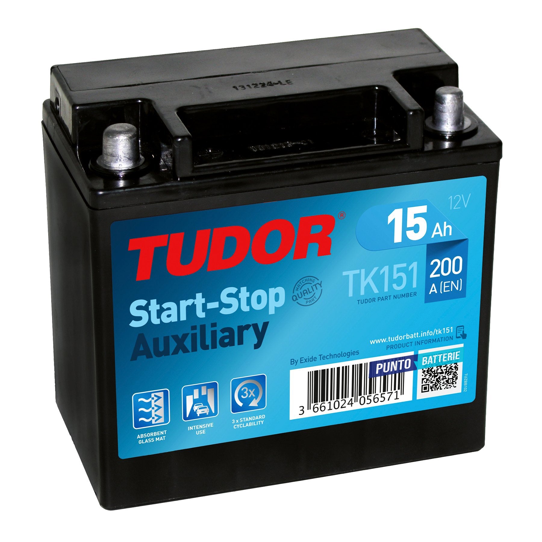 Batteria originale Tudor Auxiliary TK151, dimensioni 150 x 90 x 145, polo positivo a sinistra, 12 volt, 15 amperora, 200 ampere, AGM. Batteria ausiliaria per auto e veicoli leggeri con start e stop.