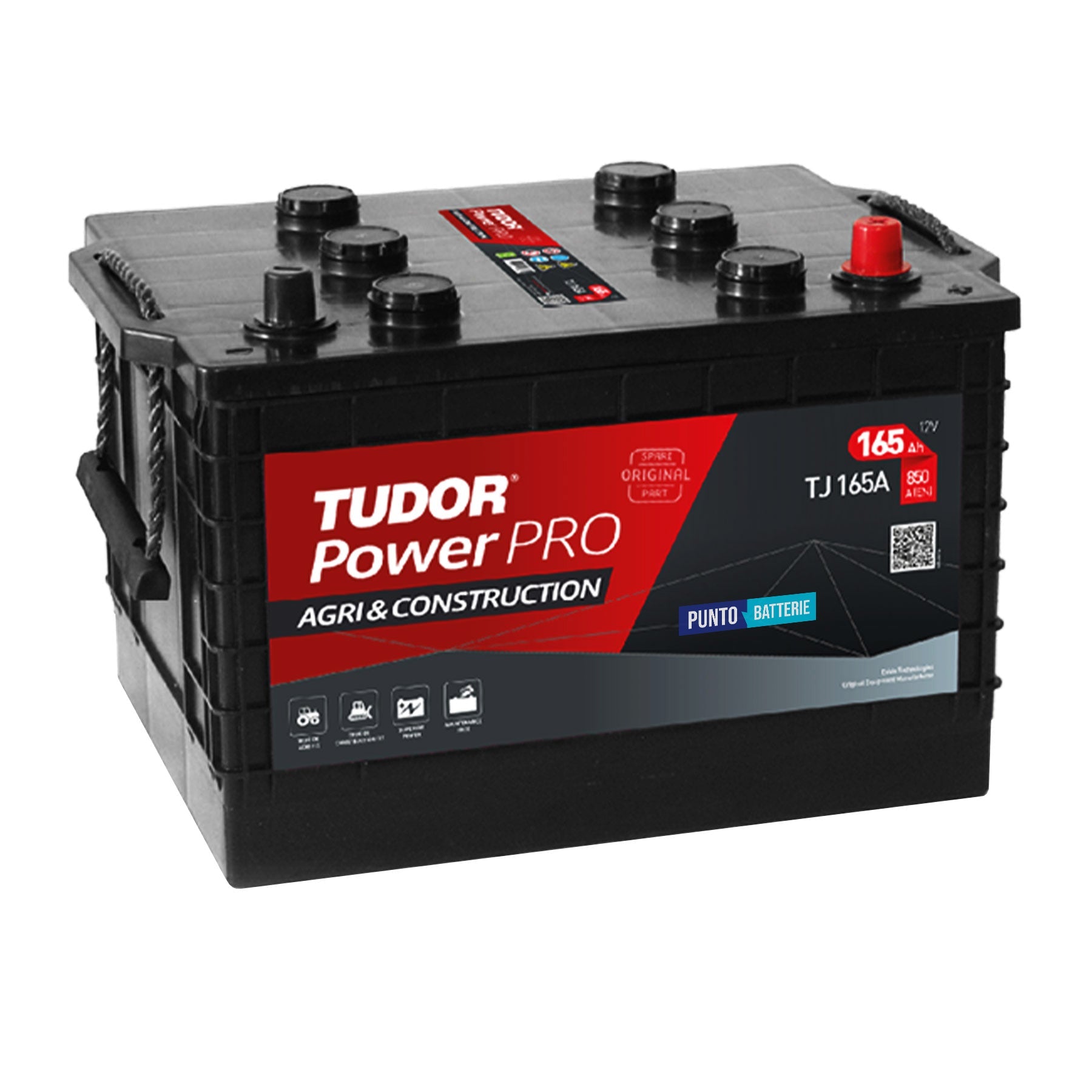 Batteria originale Tudor Power PRO Agri & Construction TJ165A, dimensioni 354 x 241 x 285, polo positivo a sinistra, 12 volt, 165 amperora, 850 ampere. Batteria per camion e veicoli pesanti.