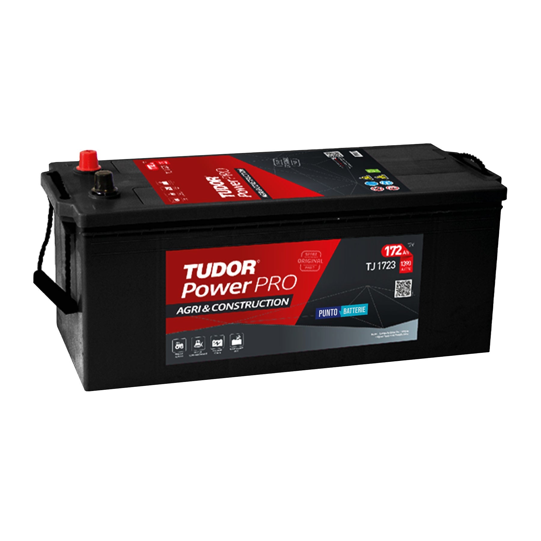 Batteria originale Tudor Power PRO Agri & Construction TJ1723, dimensioni 513 x 223 x 223, polo positivo a sinistra, 12 volt, 172 amperora, 1390 ampere. Batteria per camion e veicoli pesanti.