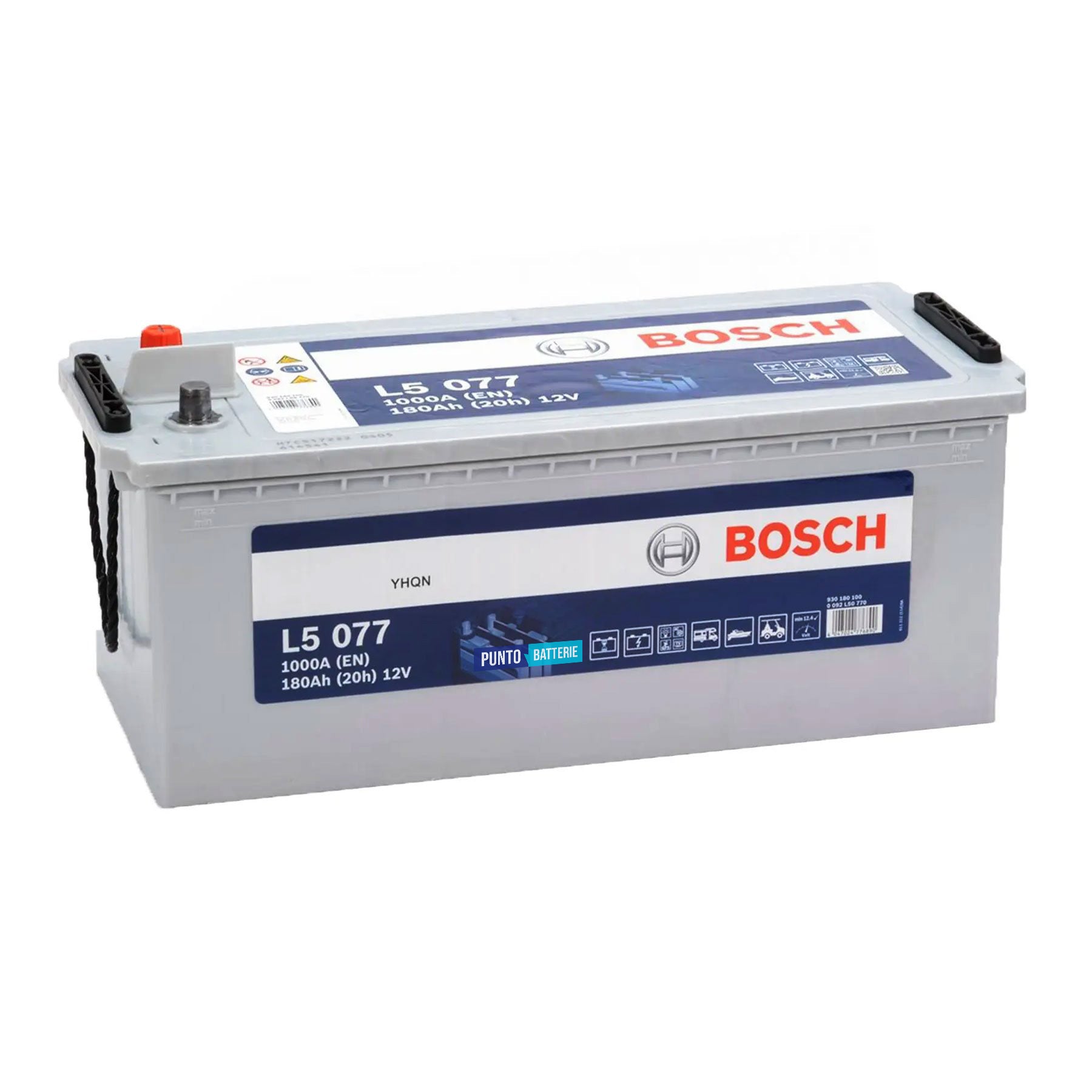 Batteria originale Bosch L5 L5 077, dimensioni 513 x 223 x 223, 12 volt, 180 amperora. Batteria per servizi di camper, barca e applicazioni a scarica lenta.