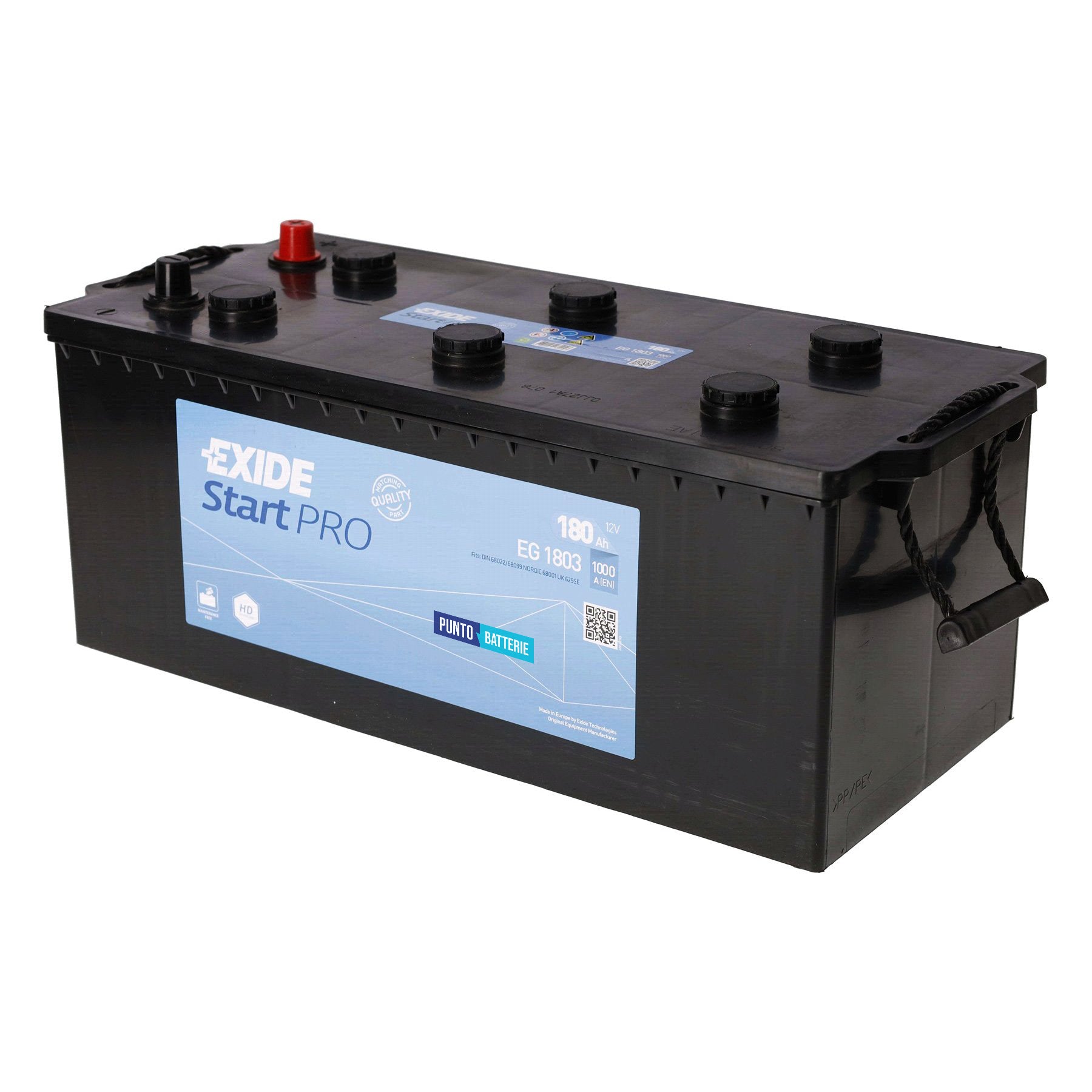 Batteria originale Exide Start PRO EG1803, dimensioni 513 x 223 x 223, polo positivo a sinistra, 12 volt, 180 amperora, 1000 ampere. Batteria per camion e veicoli pesanti.