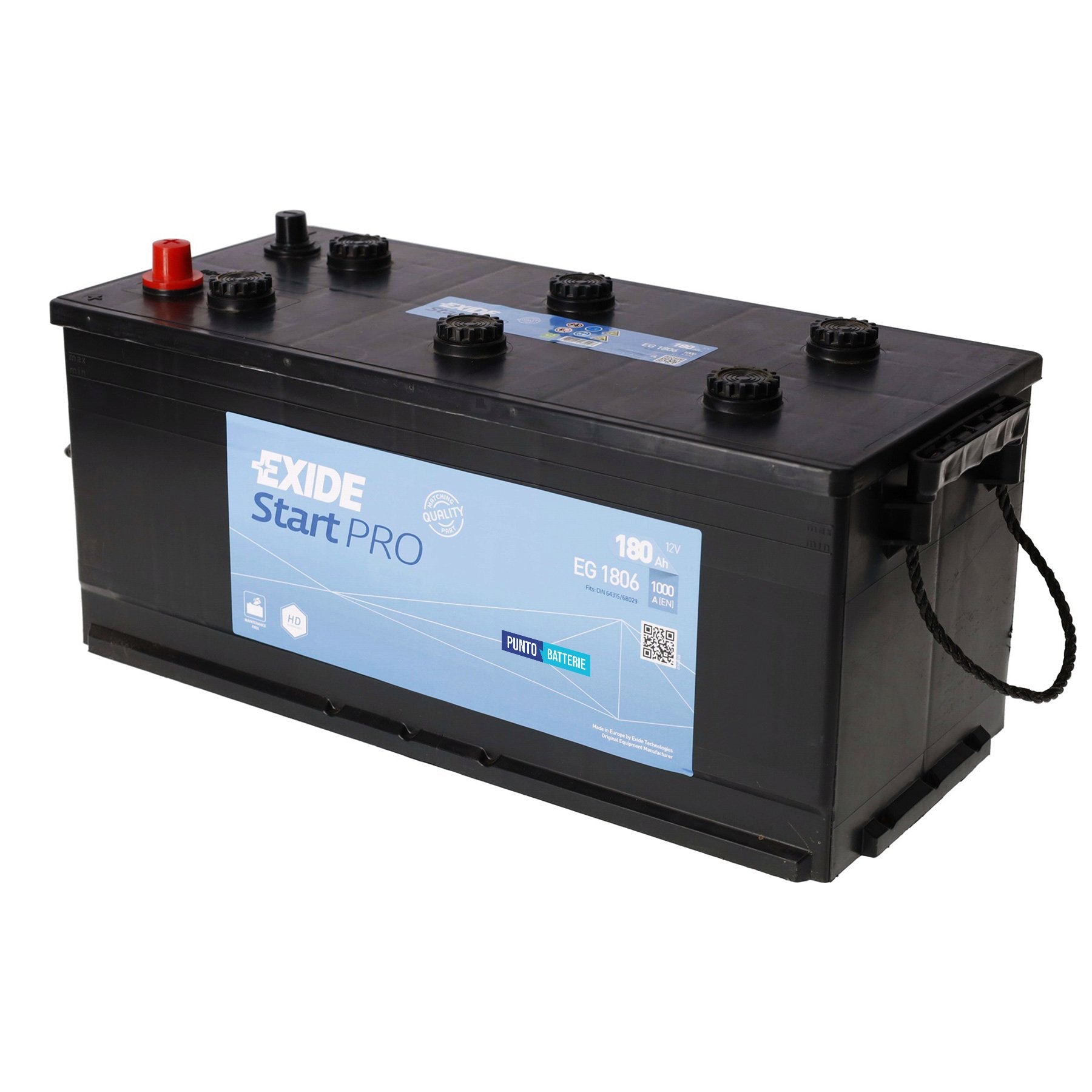 Batteria originale Exide Start PRO EG1806, dimensioni 510 x 218 x 225, polo positivo a destra, 12 volt, 180 amperora, 1000 ampere. Batteria per camion e veicoli pesanti.