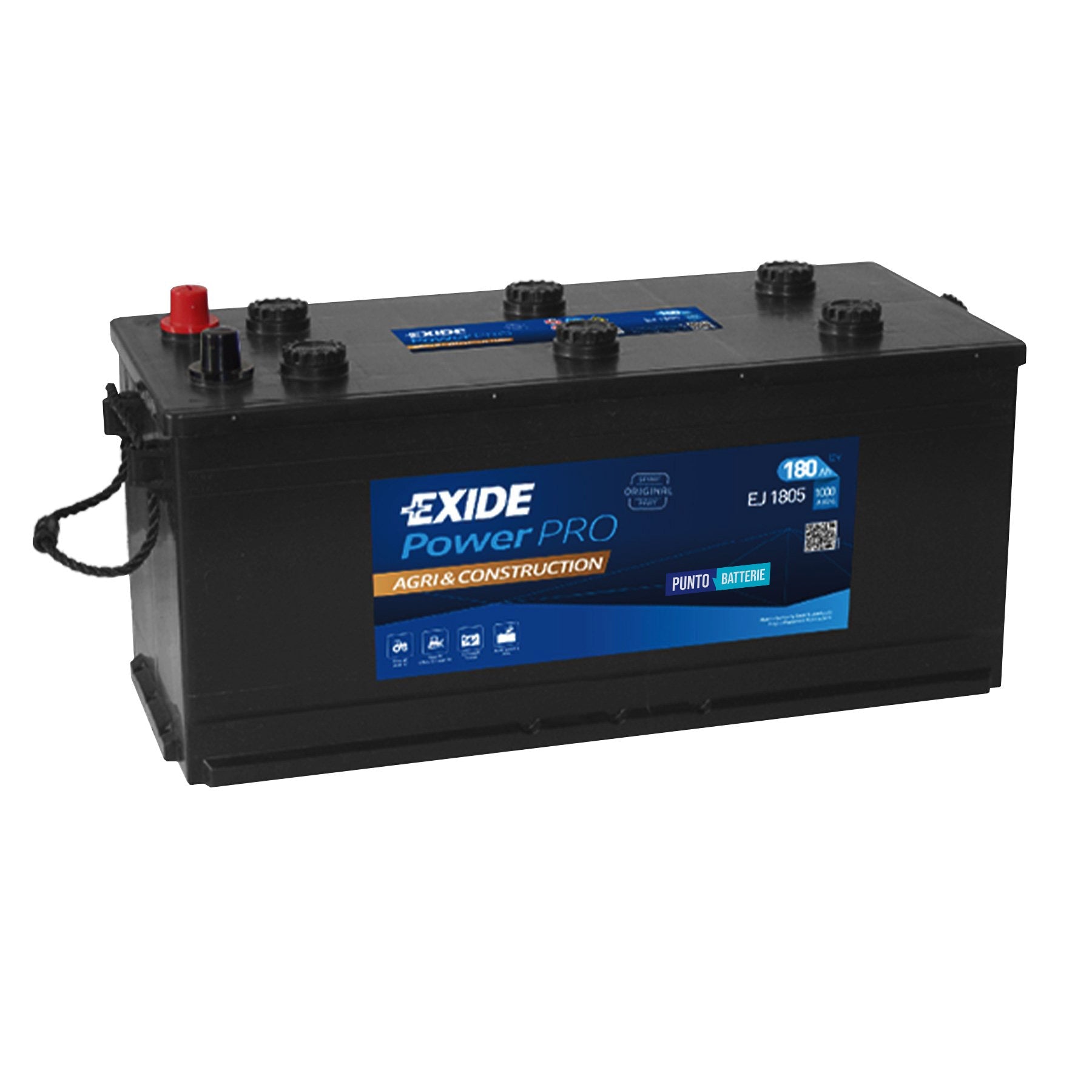 Batteria originale Exide Power PRO Agri & Construction EJ1805, dimensioni 510 x 218 x 225, polo positivo a sinistra, 12 volt, 180 amperora, 1000 ampere. Batteria per camion e veicoli pesanti.