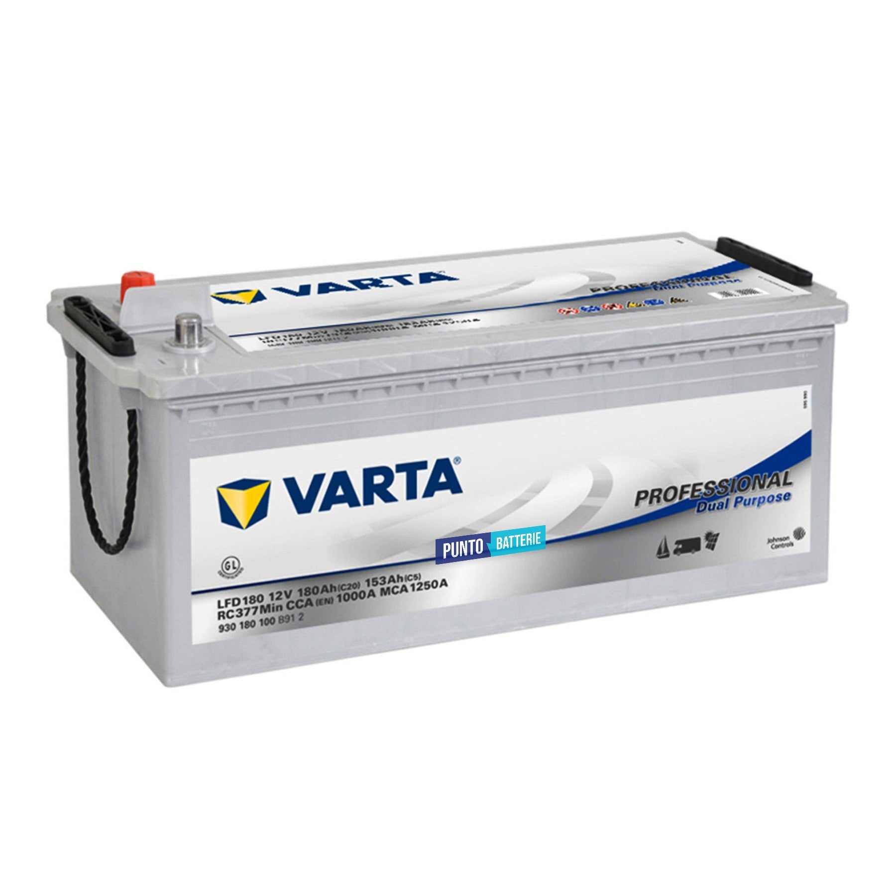 Batteria originale Varta Professional Dual Purpose LFD180, dimensioni 513 x 223 x 223, 12 volt, 180 amperora. Batteria per servizi di camper, barca e applicazioni a scarica lenta.