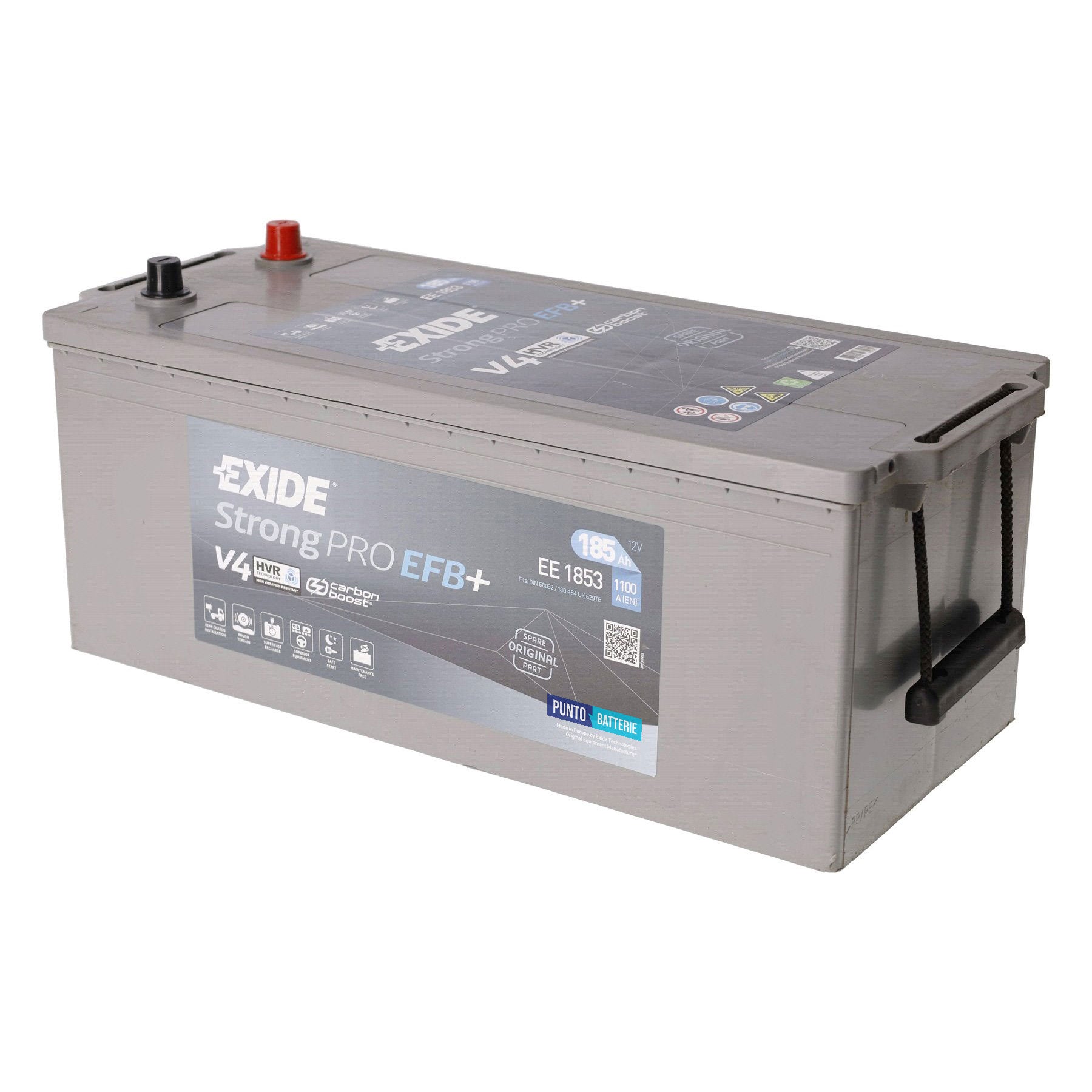 Batteria originale Exide Strong PRO EFB + EE1853, dimensioni 513 x 223 x 223, polo positivo a sinistra, 12 volt, 185 amperora, 1100 ampere, EFB. Batteria per camion e veicoli pesanti.