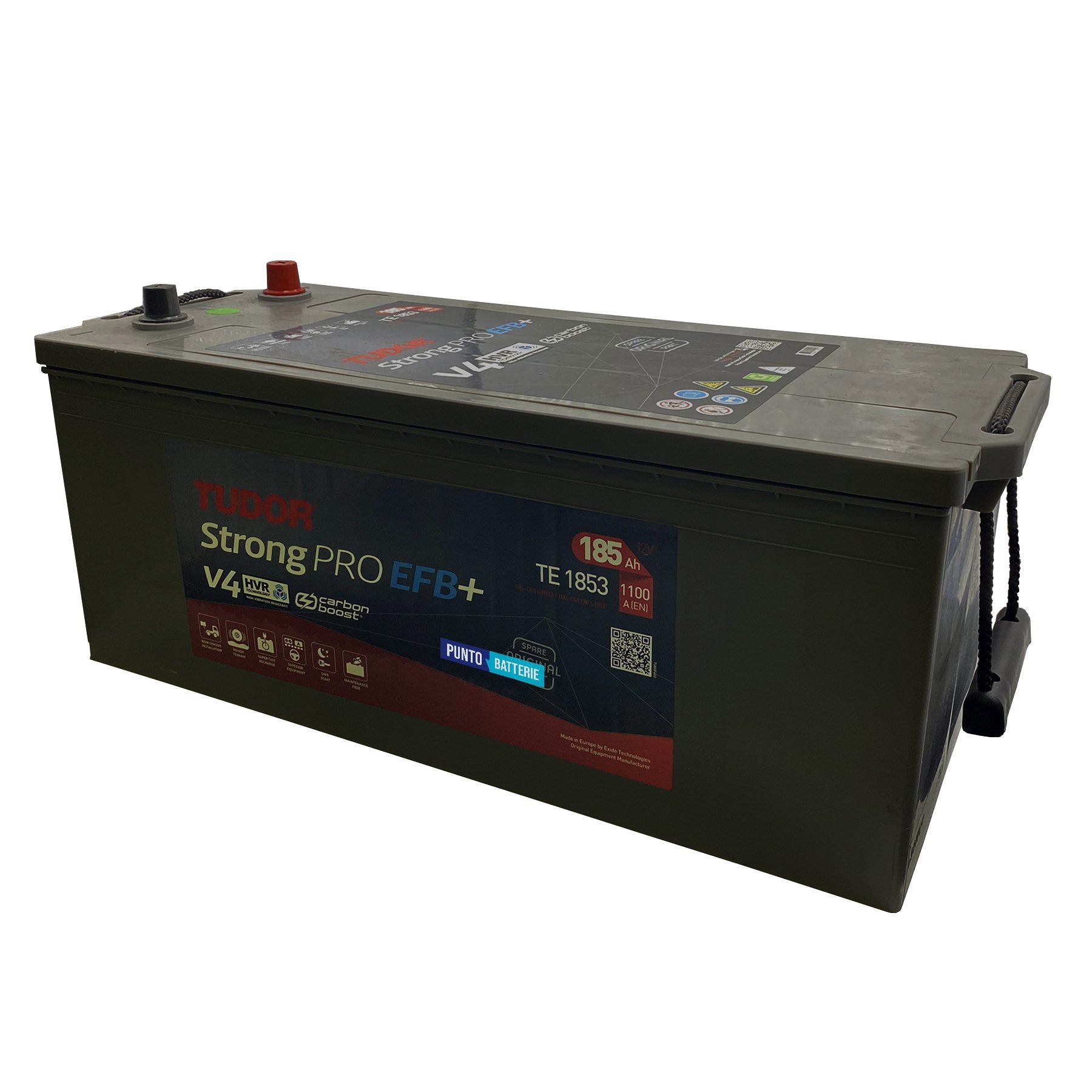 Batteria originale Tudor Strong PRO EFB + TE1853, dimensioni 513 x 223 x 223, polo positivo a sinistra, 12 volt, 185 amperora, 1100 ampere, EFB. Batteria per camion e veicoli pesanti.