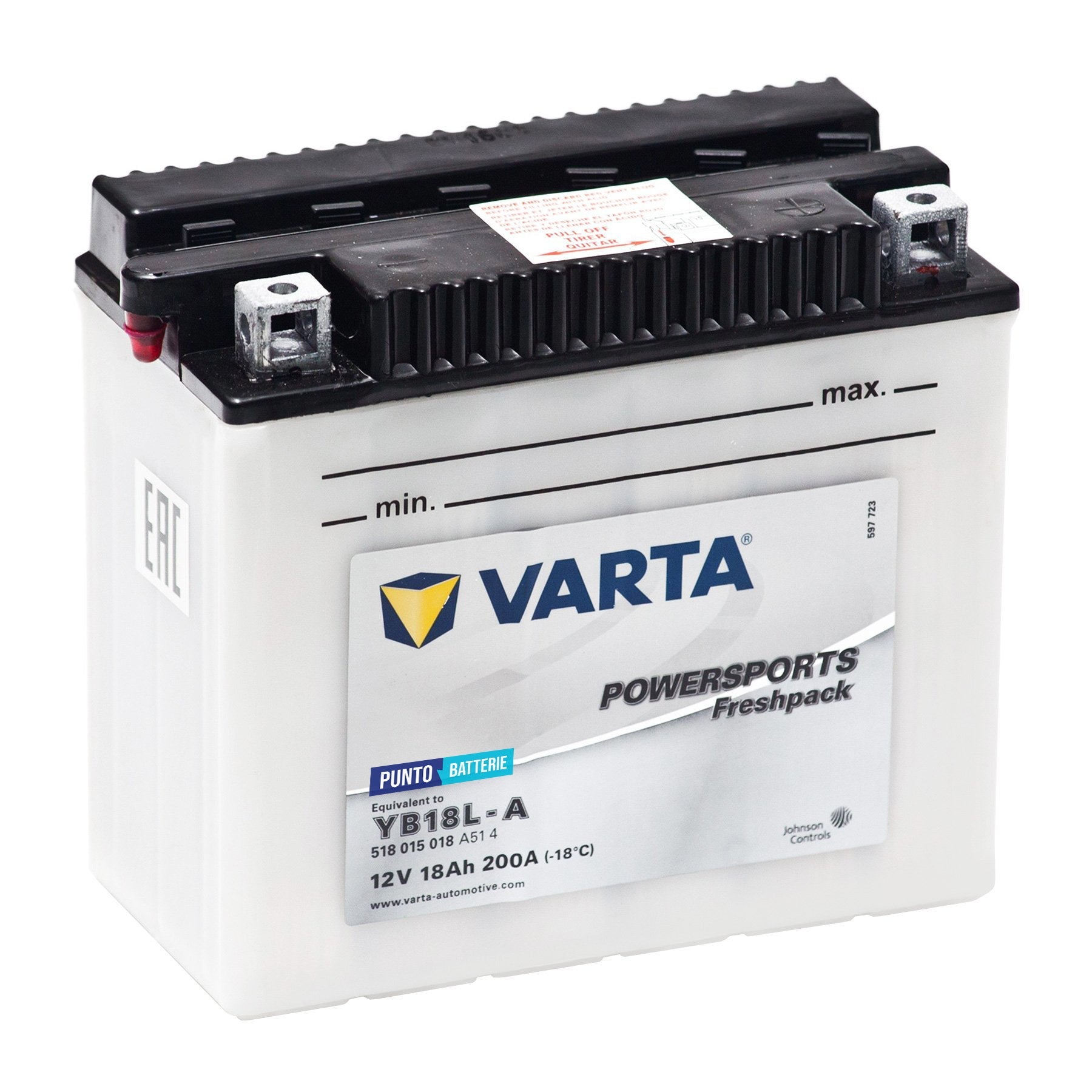 Batteria originale Varta Powersport Freshpack YB18L-A, dimensioni 181 x 92 x 164, polo positivo a destra, 12 volt, 18 amperora, 200 ampere. Batteria per moto, scooter e powersport.