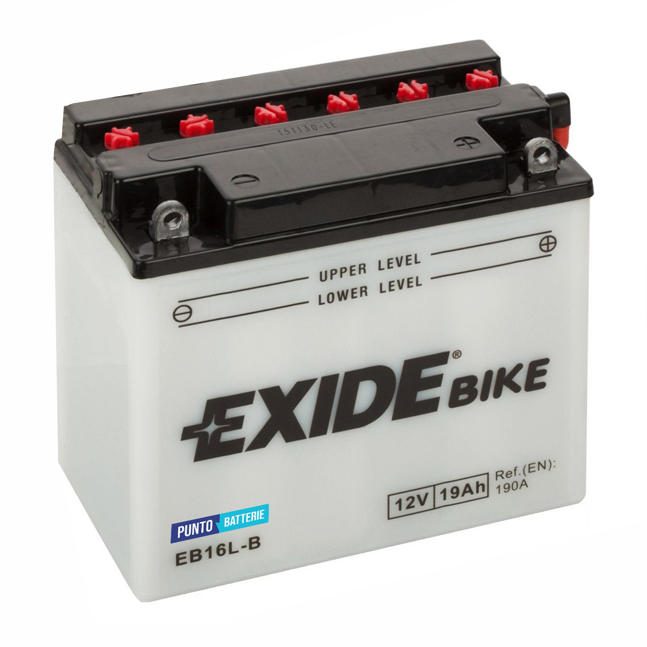 Batteria originale Exide Conventional EB16L-B, dimensioni 175 x 100 x 155, polo positivo a destra, 12 volt, 19 amperora, 190 ampere. Batteria per moto, scooter e powersport.