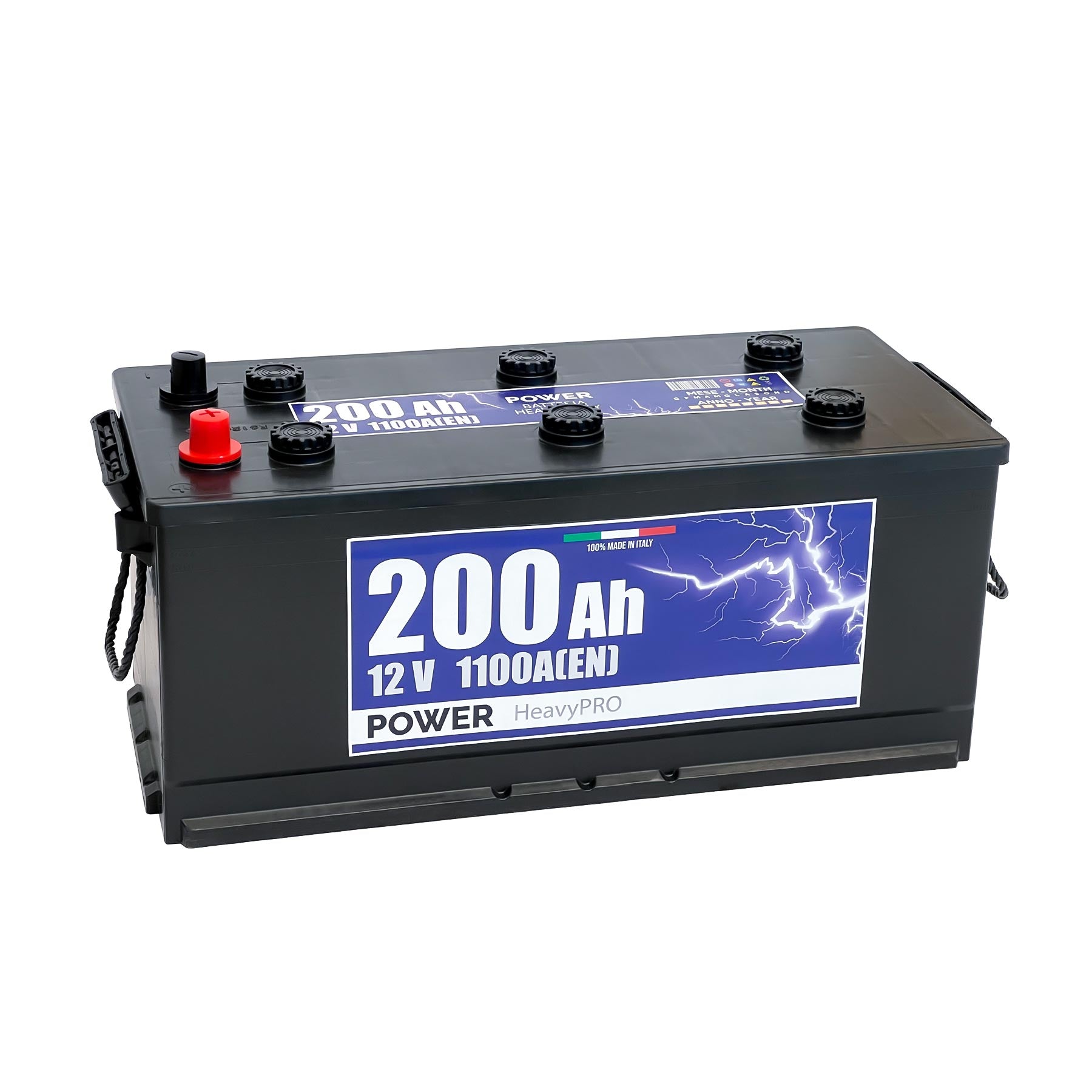 Batteria originale Power Heavy PRO PG2006, dimensioni 510 x 218 x 225, polo positivo a destra, 12 volt, 200 amperora, 1100 ampere. Batteria per camion e veicoli pesanti.
