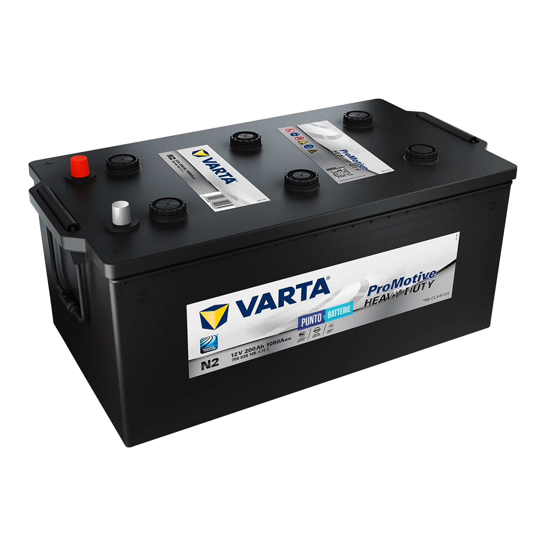 Batteria originale Varta Promotive Heavy Duty N2, dimensioni 518 x 276 x 242, polo positivo a sinistra, 12 volt, 200 amperora, 1050 ampere. Batteria per camion e veicoli pesanti.