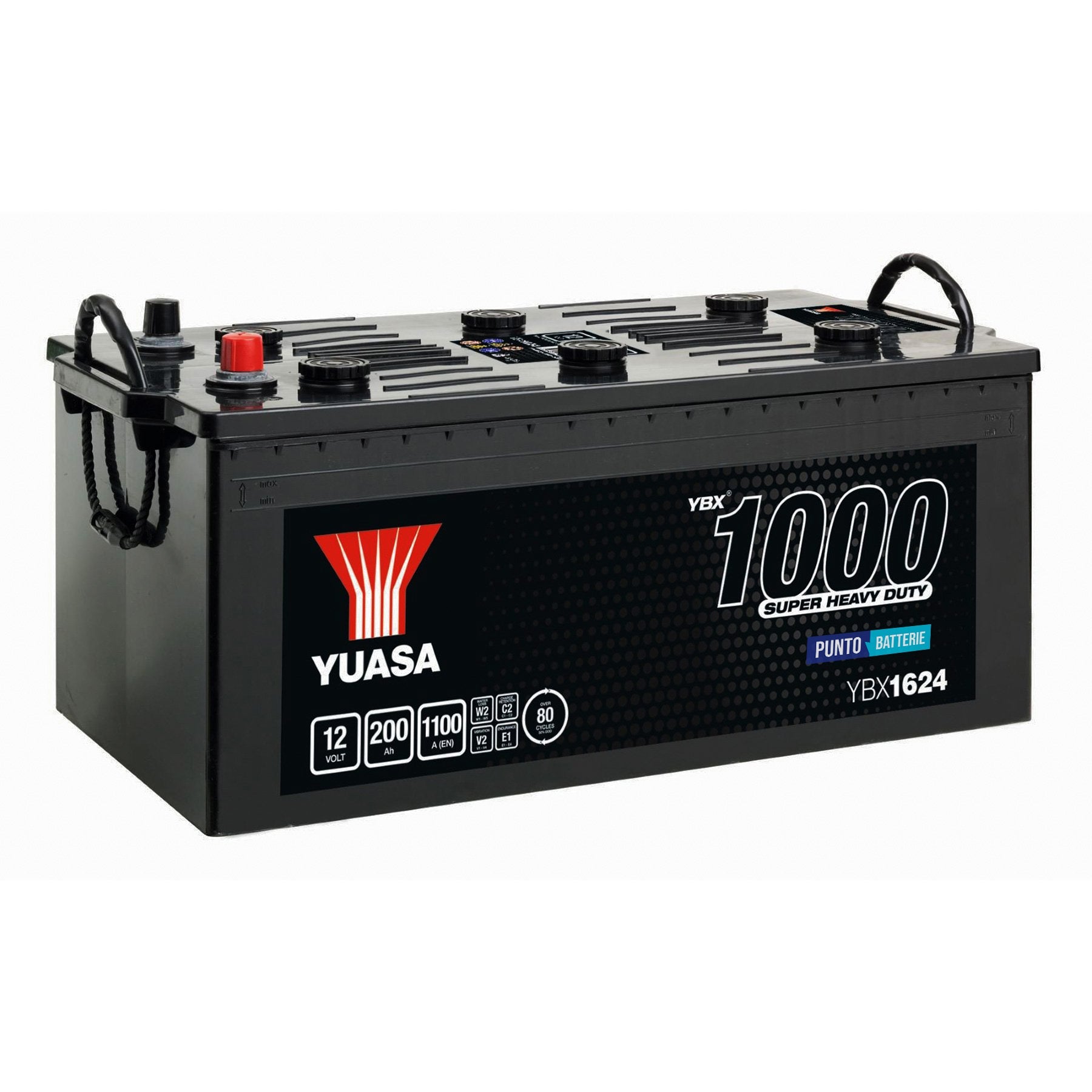 Batteria originale Yuasa YBX1000 YBX1624, dimensioni 513 x 274 x 242, polo positivo a destra, 12 volt, 200 amperora, 1100 ampere. Batteria per camion e veicoli pesanti.