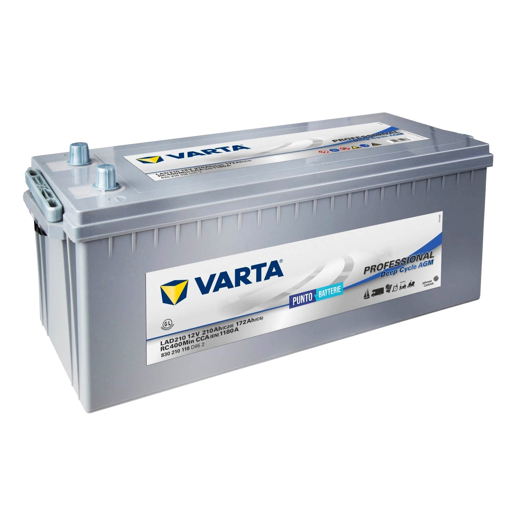 Batteria originale Varta Professional Deep Cycle AGM LAD210, dimensioni 530 x 209 x 214, 12 volt, 210 amperora, AGM. Batteria per servizi di camper, barca e applicazioni a scarica lenta.