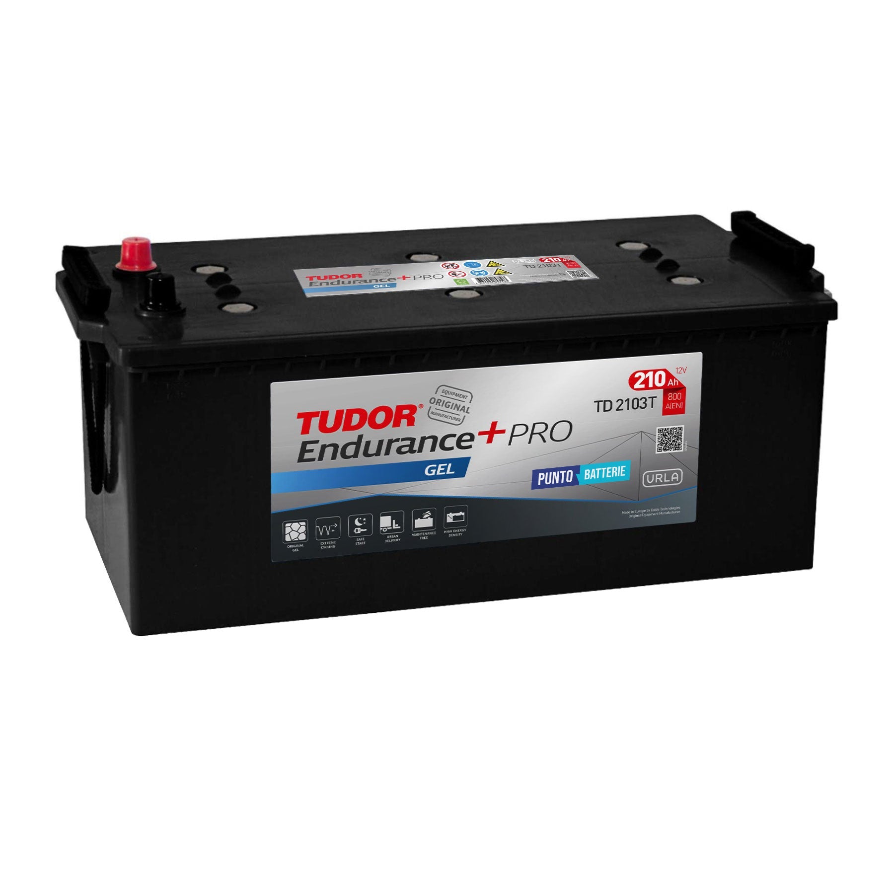 Batteria originale Tudor Endurance + PRO GEL TD2103T, dimensioni 518 x 274 x 240, polo positivo a sinistra, 12 volt, 210 amperora, 800 ampere, GEL. Batteria per camion e veicoli pesanti.