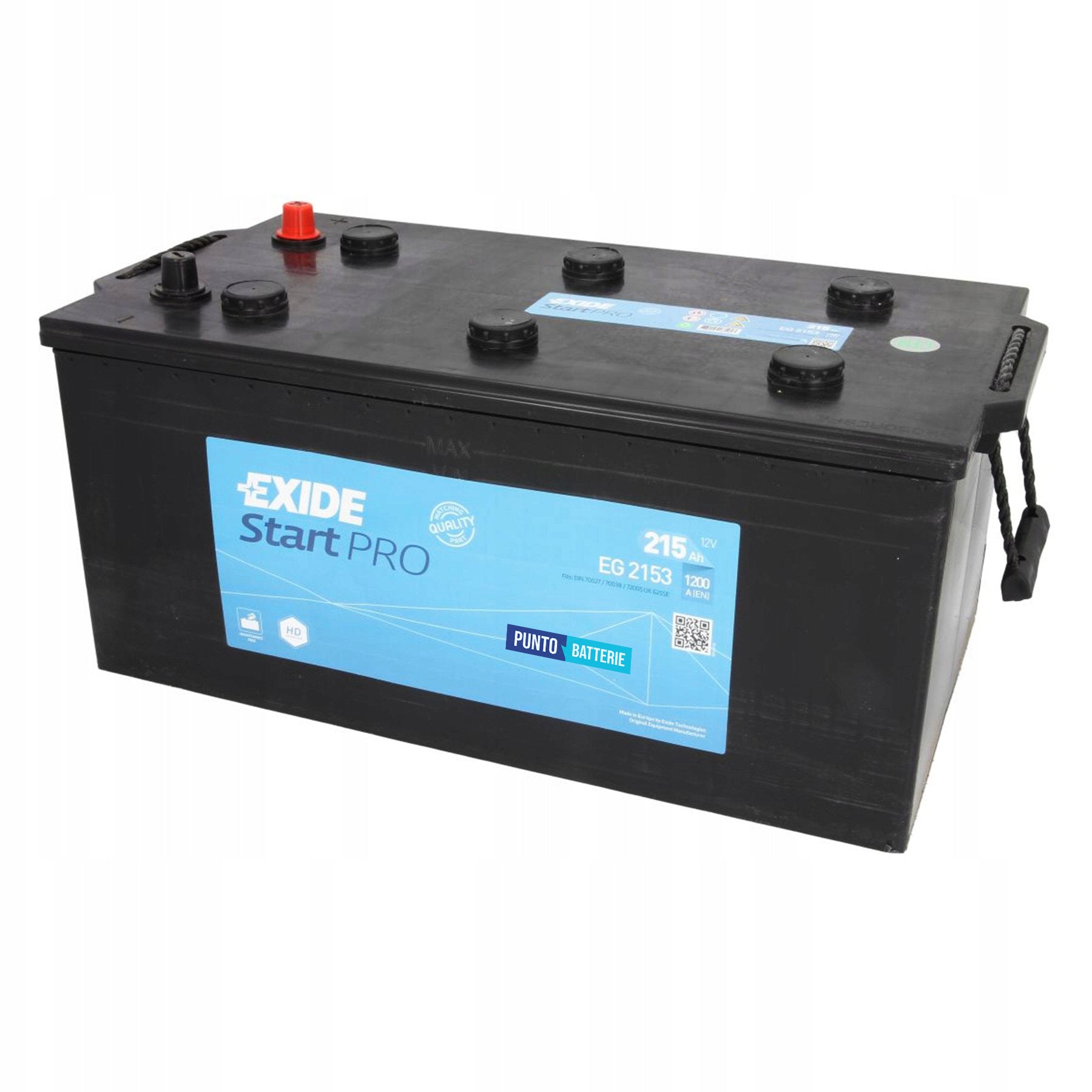 Batteria originale Exide Start PRO EG2153, dimensioni 518 x 279 x 240, polo positivo a sinistra, 12 volt, 215 amperora, 1200 ampere. Batteria per camion e veicoli pesanti.