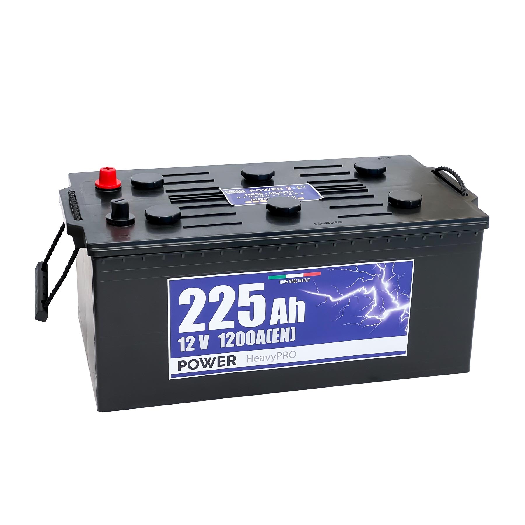 Batteria originale Power Heavy PRO PG2253, dimensioni 518 x 279 x 240, polo positivo a sinistra, 12 volt, 225 amperora, 1200 ampere. Batteria per camion e veicoli pesanti.