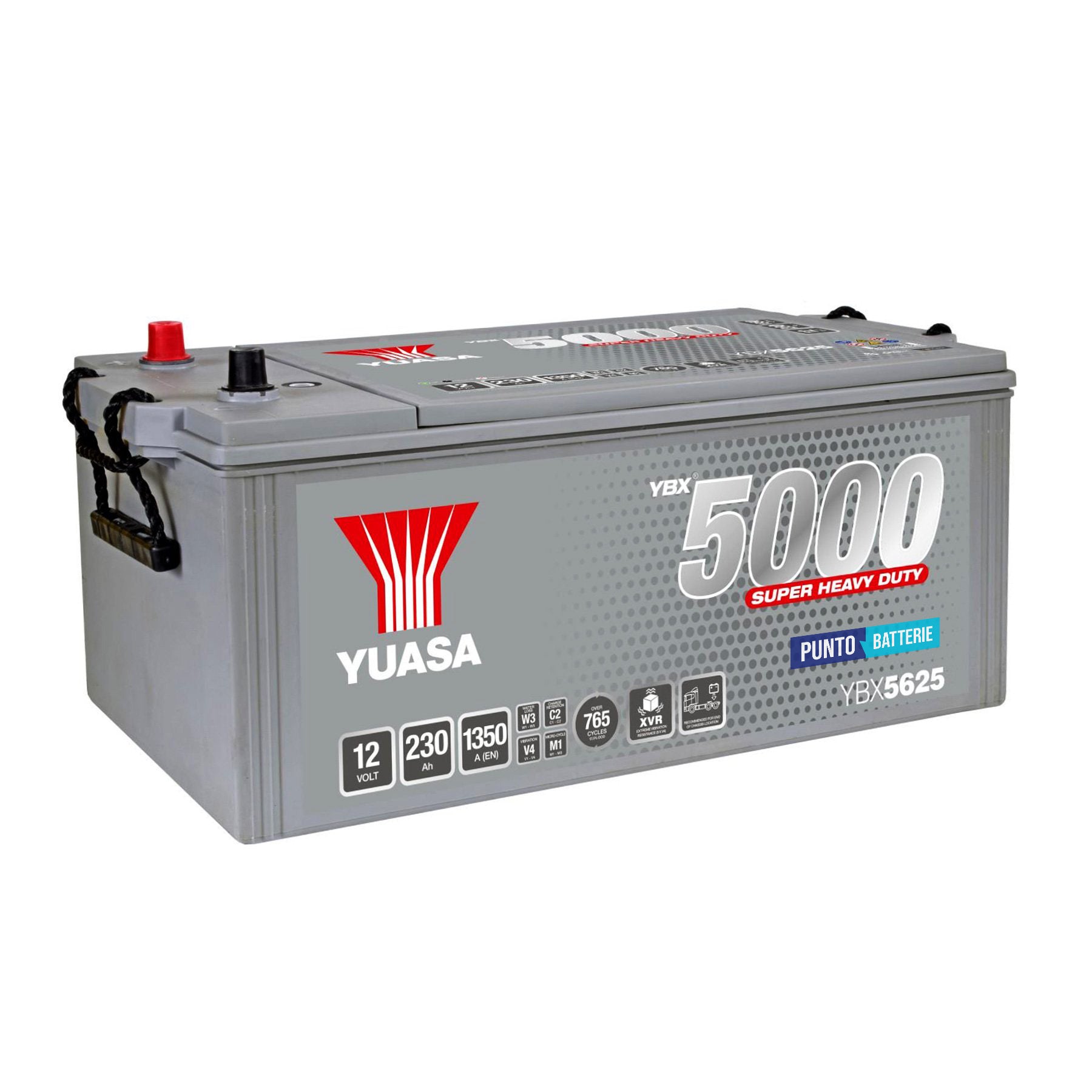Batteria originale Yuasa YBX5000 YBX5625, dimensioni 516 x 274 x 236, polo positivo a sinistra, 12 volt, 230 amperora, 1350 ampere. Batteria per camion e veicoli pesanti.