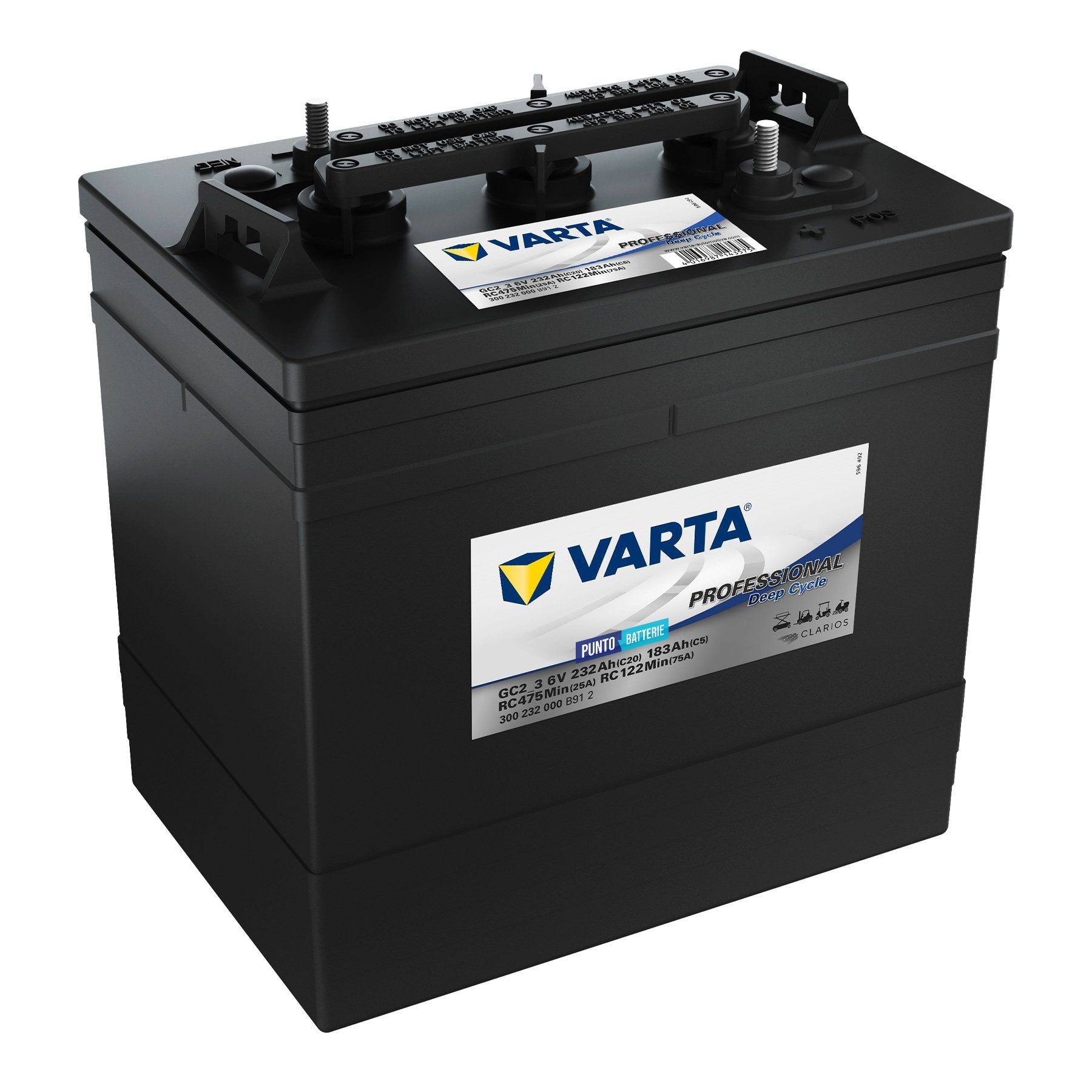 Batteria originale Varta Professional Deep Cycle GC2_3, dimensioni 261 x 181 x 283, 6 volt, 232 amperora. Batteria per servizi di camper, barca e applicazioni a scarica lenta.
