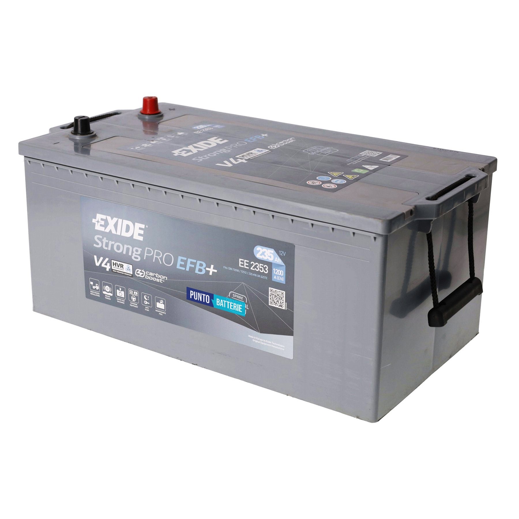 Batteria originale Exide Strong PRO EFB + EE2353, dimensioni 518 x 274 x 240, polo positivo a sinistra, 12 volt, 235 amperora, 1200 ampere, EFB. Batteria per camion e veicoli pesanti.