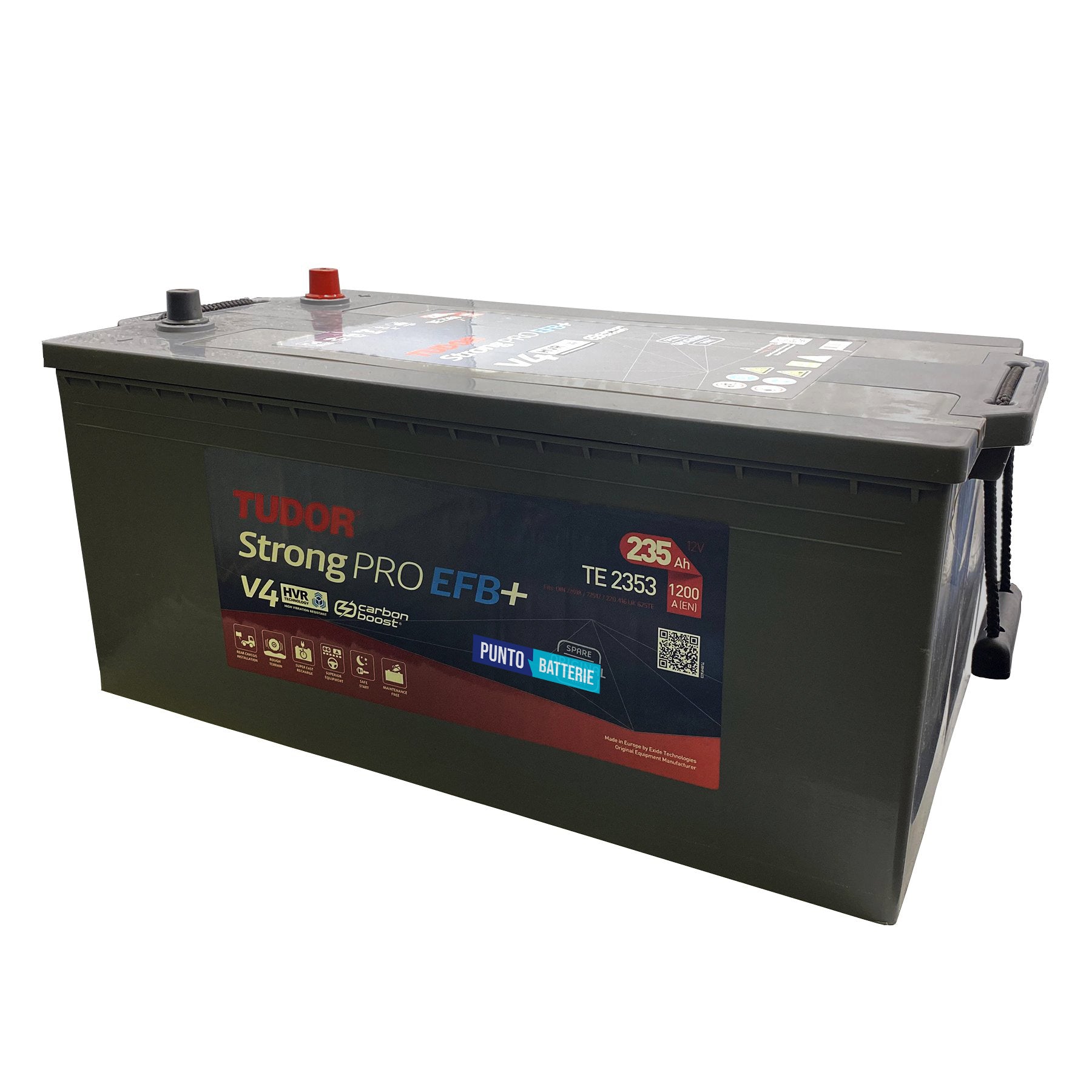 Batteria originale Tudor Strong PRO EFB + TE2353, dimensioni 518 x 274 x 240, polo positivo a sinistra, 12 volt, 235 amperora, 1200 ampere, EFB. Batteria per camion e veicoli pesanti.