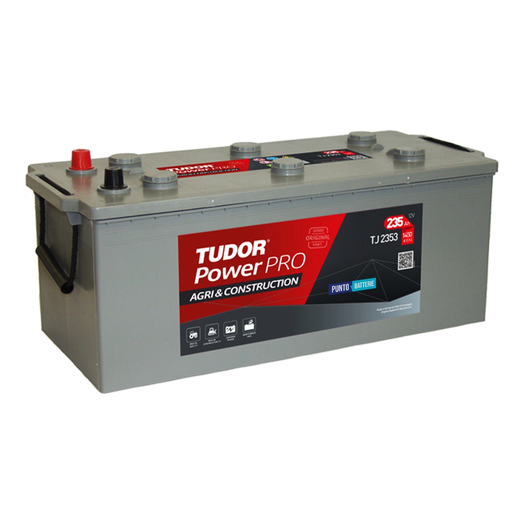 Batteria originale Tudor Power PRO Agri & Construction TJ2353, dimensioni 518 x 274 x 240, polo positivo a sinistra, 12 volt, 235 amperora, 1450 ampere. Batteria per camion e veicoli pesanti.