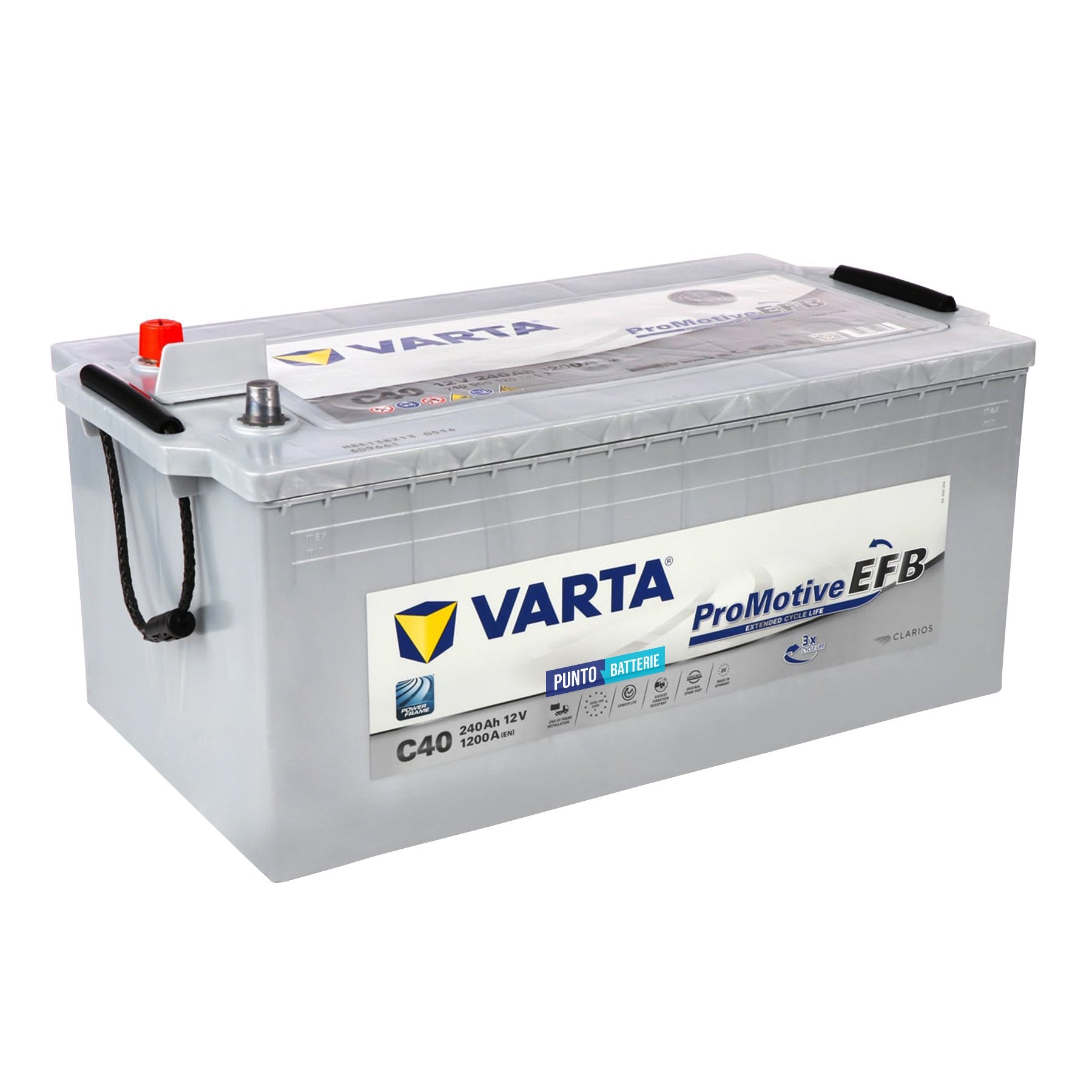Batteria originale Varta Promotive EFB C40, dimensioni 518 x 276 x 242, polo positivo a sinistra, 12 volt, 240 amperora, 1200 ampere, EFB. Batteria per camion e veicoli pesanti.
