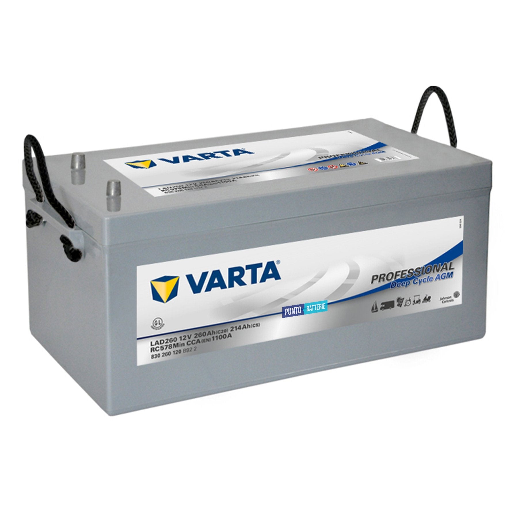 Batteria originale Varta Professional Deep Cycle AGM LAD260, dimensioni 521 x 269 x 239.5, 12 volt, 260 amperora, AGM. Batteria per servizi di camper, barca e applicazioni a scarica lenta.