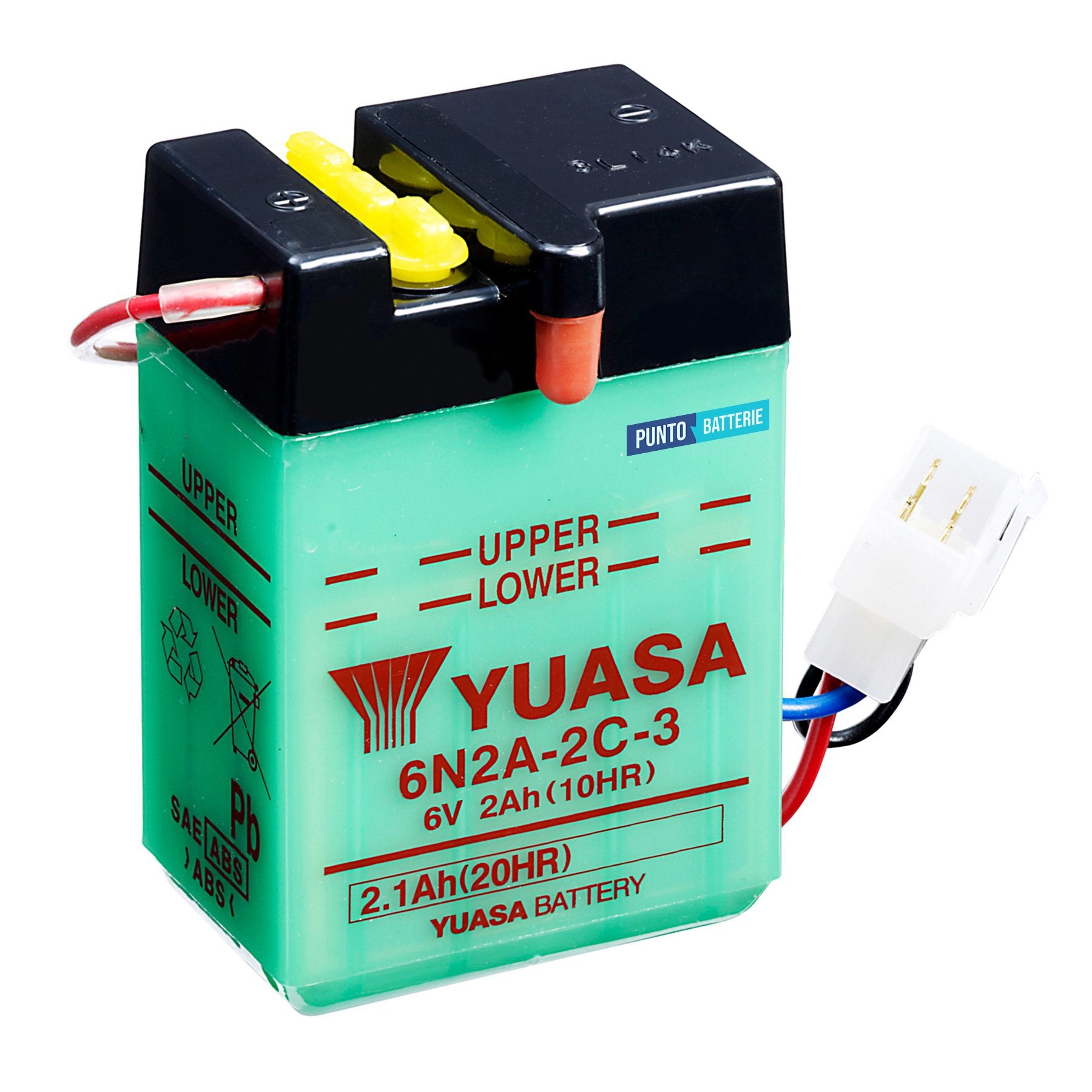 Batteria originale Yuasa Conventional 6N2A-2C-3, dimensioni 70 x 47 x 106, polo positivo a sinistra, 6 volt, 2 amperora. Batteria per moto, scooter e powersport.
