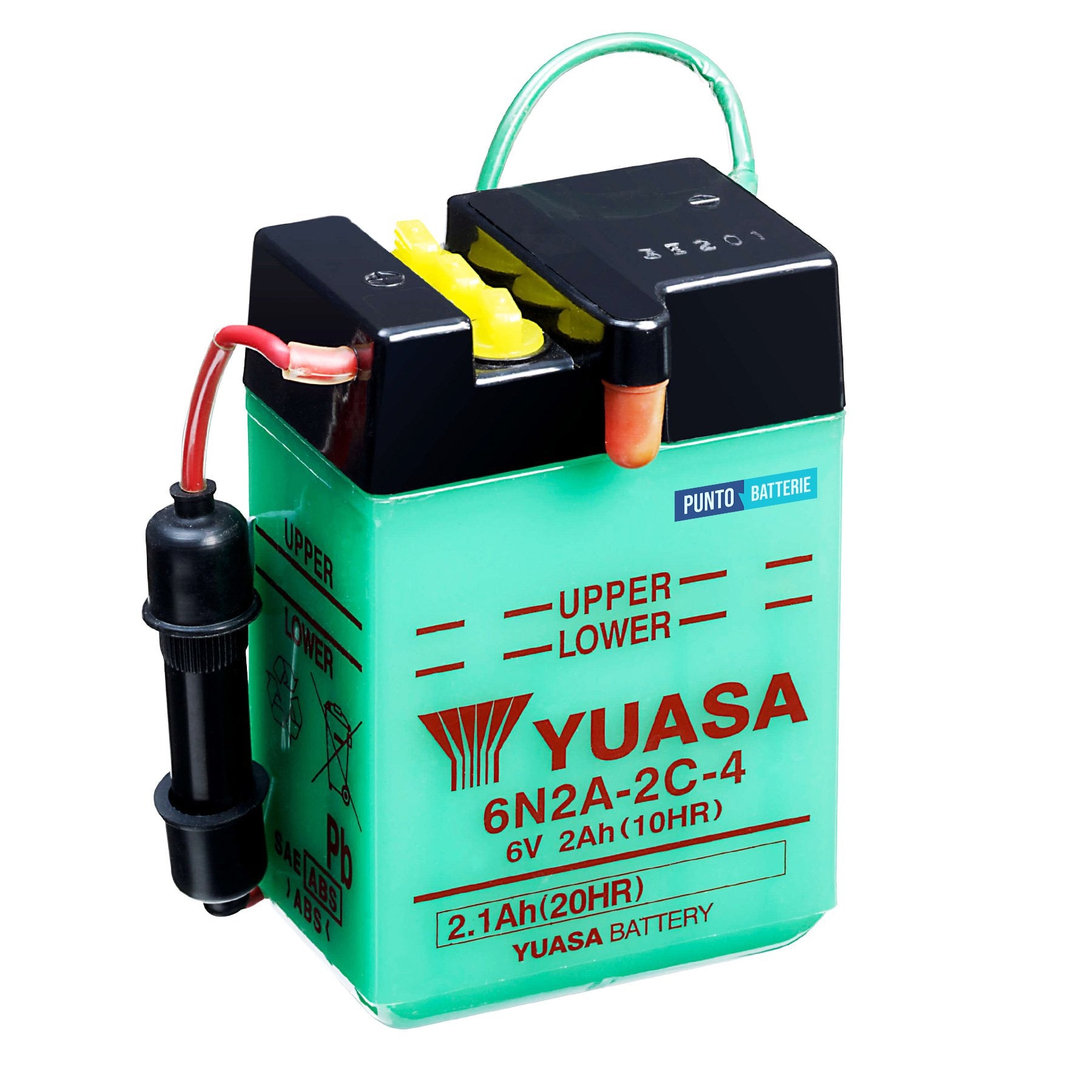 Batteria originale Yuasa Conventional 6N2A-2C-4, dimensioni 70 x 47 x 106, polo positivo a sinistra, 6 volt, 2 amperora. Batteria per moto, scooter e powersport.