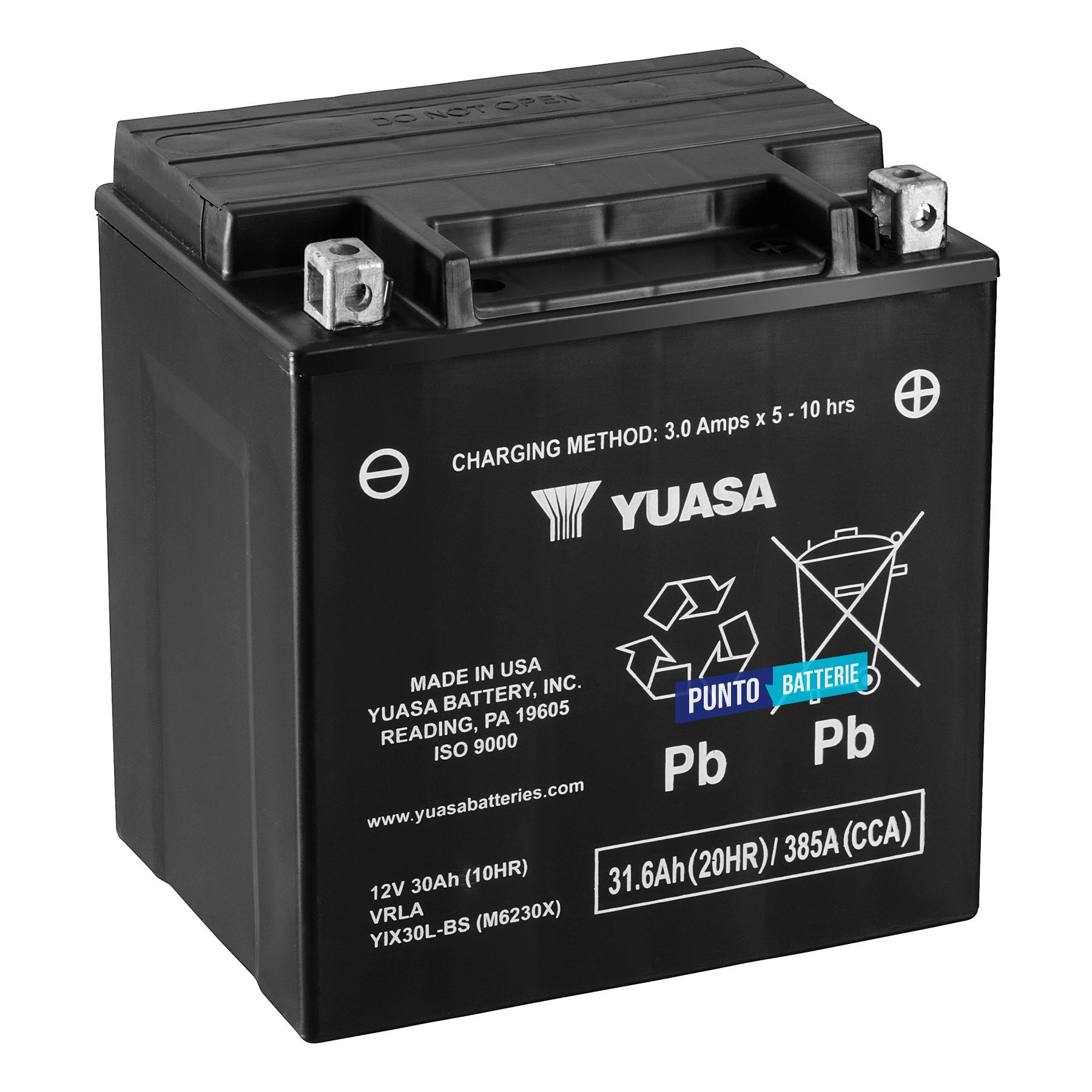 Batteria originale Yuasa YIX YIX30L-BS, dimensioni 166 x 126 x 175, polo positivo a destra, 12 volt, 30 amperora, 400 ampere. Batteria per moto, scooter e powersport.