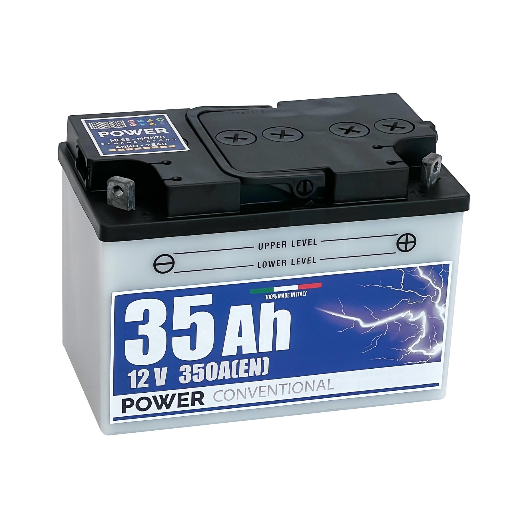 Batteria originale Power Garden 53211, dimensioni 234 x 132 x 168, polo positivo a destra, 12 volt, 35 amperora, 350 ampere. Batteria per trattorino tagliaerba e rasaerba.