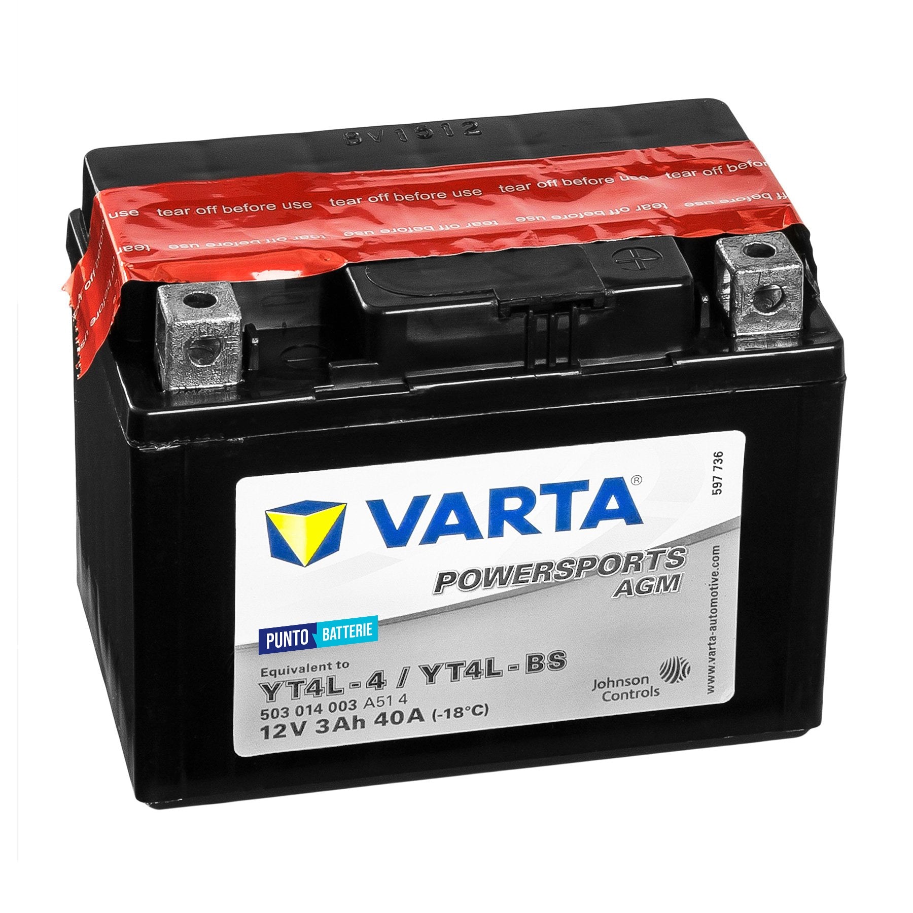 Batteria originale Varta Powersport AGM YT4L-4, dimensioni 113 x 70 x 105, polo positivo a destra, 12 volt, 3 amperora, 40 ampere. Batteria per moto, scooter e powersport.