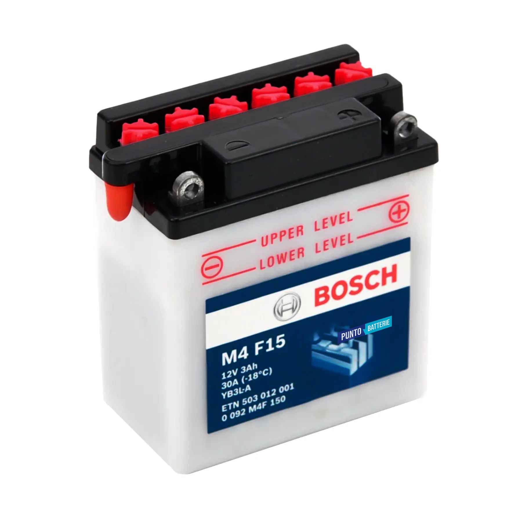 Batteria originale Bosch M4 M4F15, dimensioni 99 x 57 x 111, polo positivo a destra, 12 volt, 3 amperora, 30 ampere. Batteria per moto, scooter e powersport.