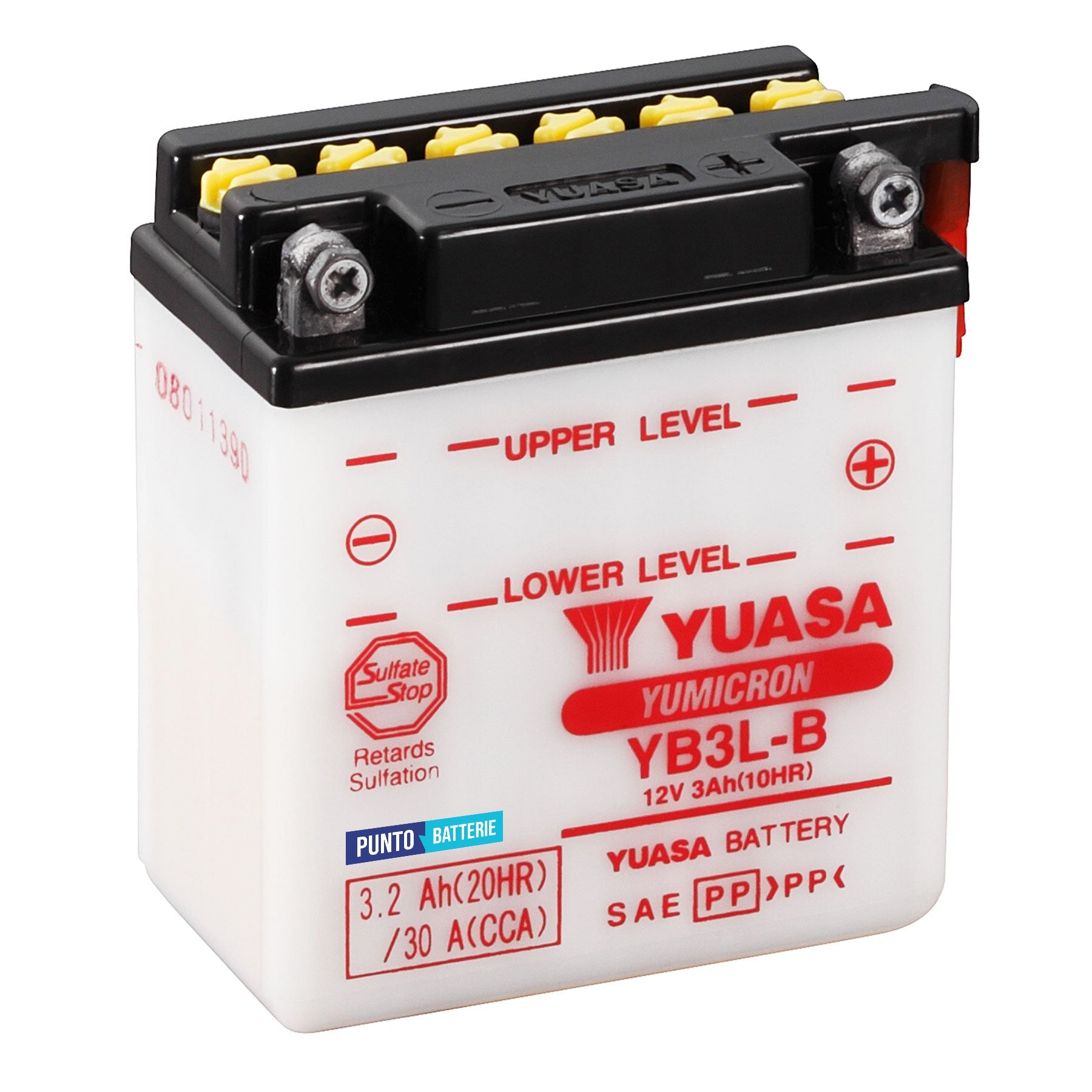 Batteria originale Yuasa YuMicron YB3L-B, dimensioni 99 x 57 x 111, polo positivo a destra, 12 volt, 3 amperora, 30 ampere. Batteria per moto, scooter e powersport.