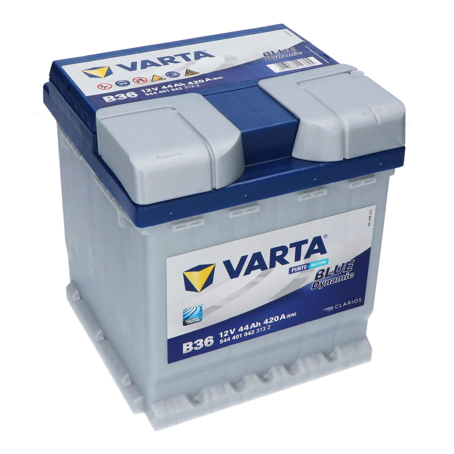 Batteria originale Varta Blue Dynamic B36, dimensioni 175 x 175 x 190, polo positivo a destra, 12 volt, 44 amperora, 420 ampere. Batteria per auto e veicoli leggeri.