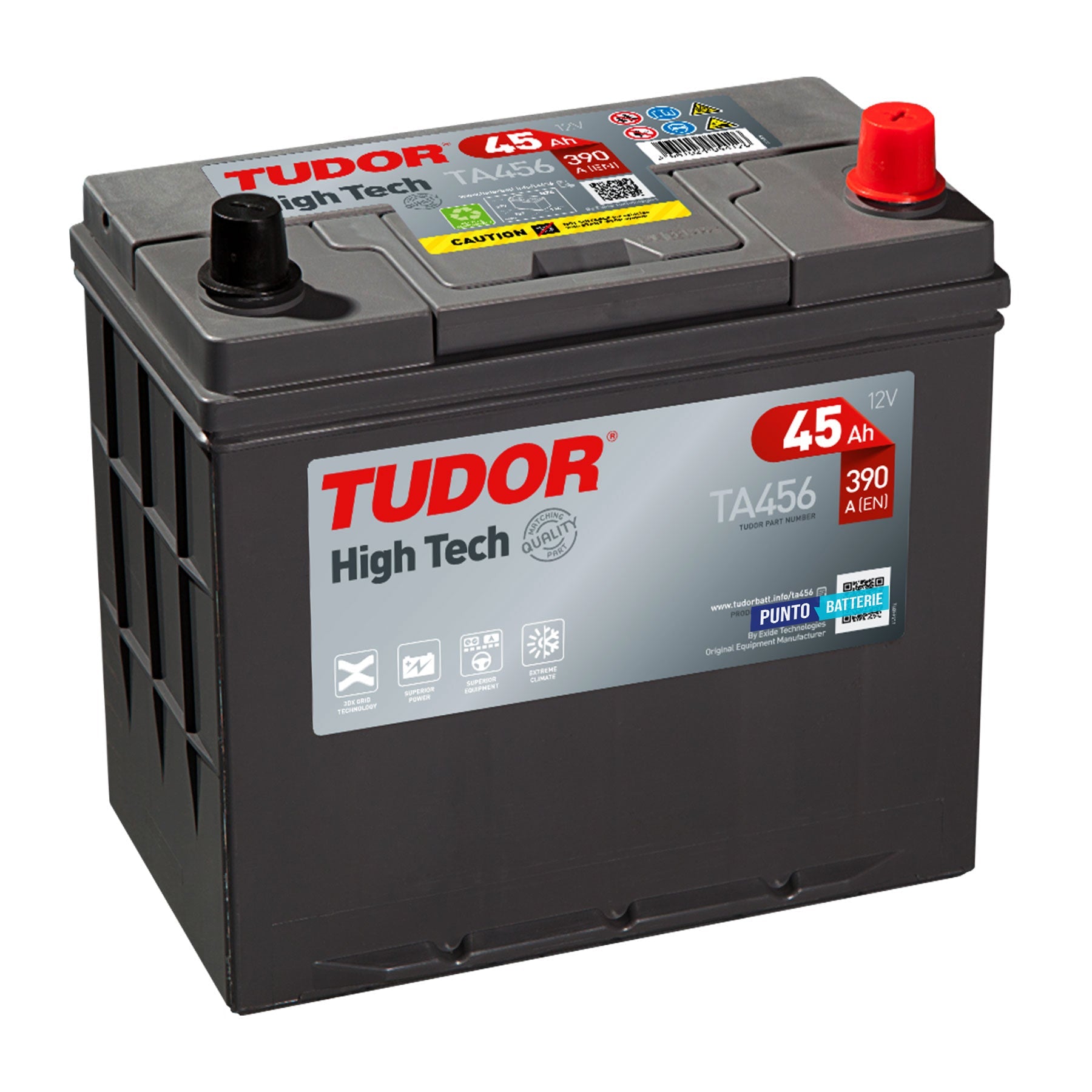 Batteria Tudor TA456 - High Tech (12V, 45Ah, 390A) - Puntobatterie