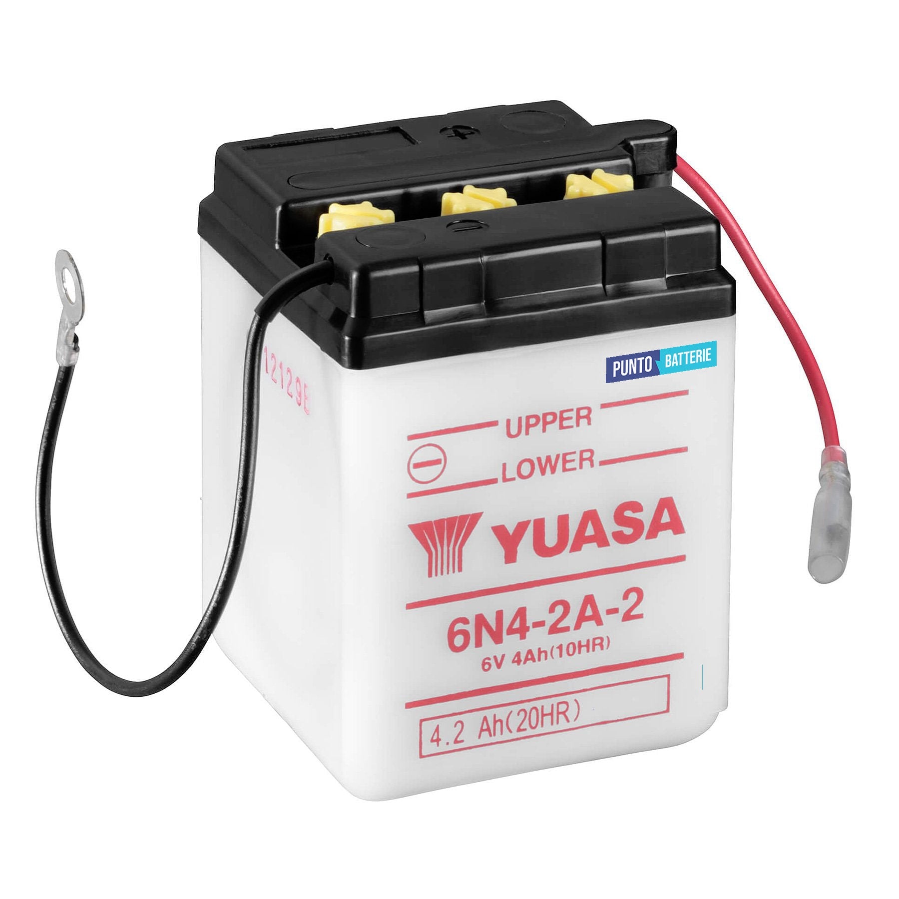 Batteria originale Yuasa Conventional 6N4-2A-2, dimensioni 71 x 71 x 96, polo positivo a sinistra, 6 volt, 4 amperora. Batteria per moto, scooter e powersport.