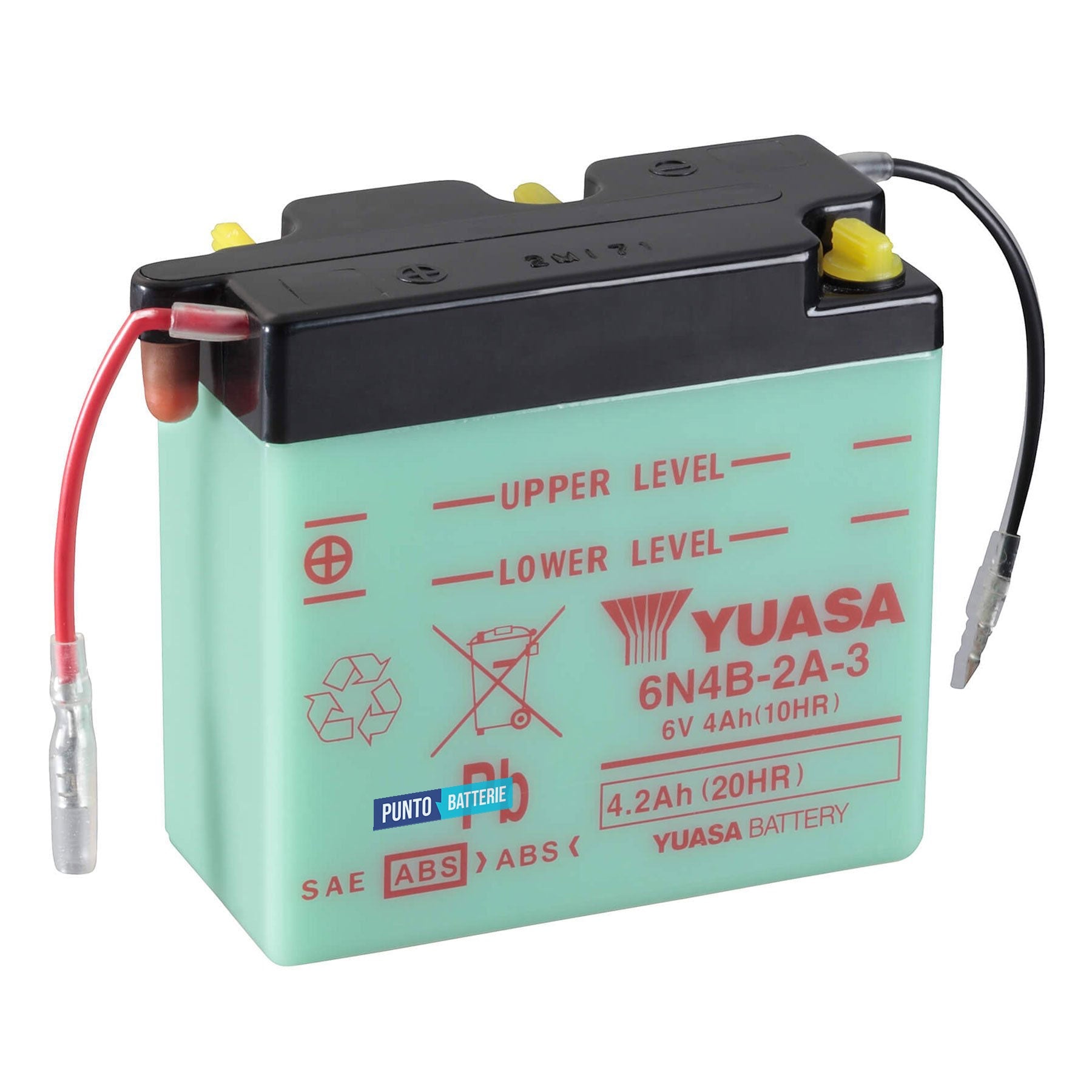 Batteria originale Yuasa Conventional 6N4B-2A-3, dimensioni 102 x 48 x 96, polo positivo a sinistra, 6 volt, 4 amperora. Batteria per moto, scooter e powersport.