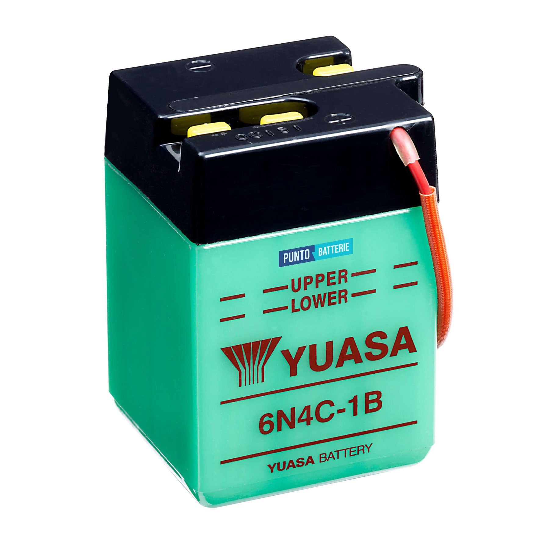 Batteria originale Yuasa Conventional 6N4C-1B, dimensioni 71 x 71 x 105, polo positivo a destra, 6 volt, 4 amperora. Batteria per moto, scooter e powersport.