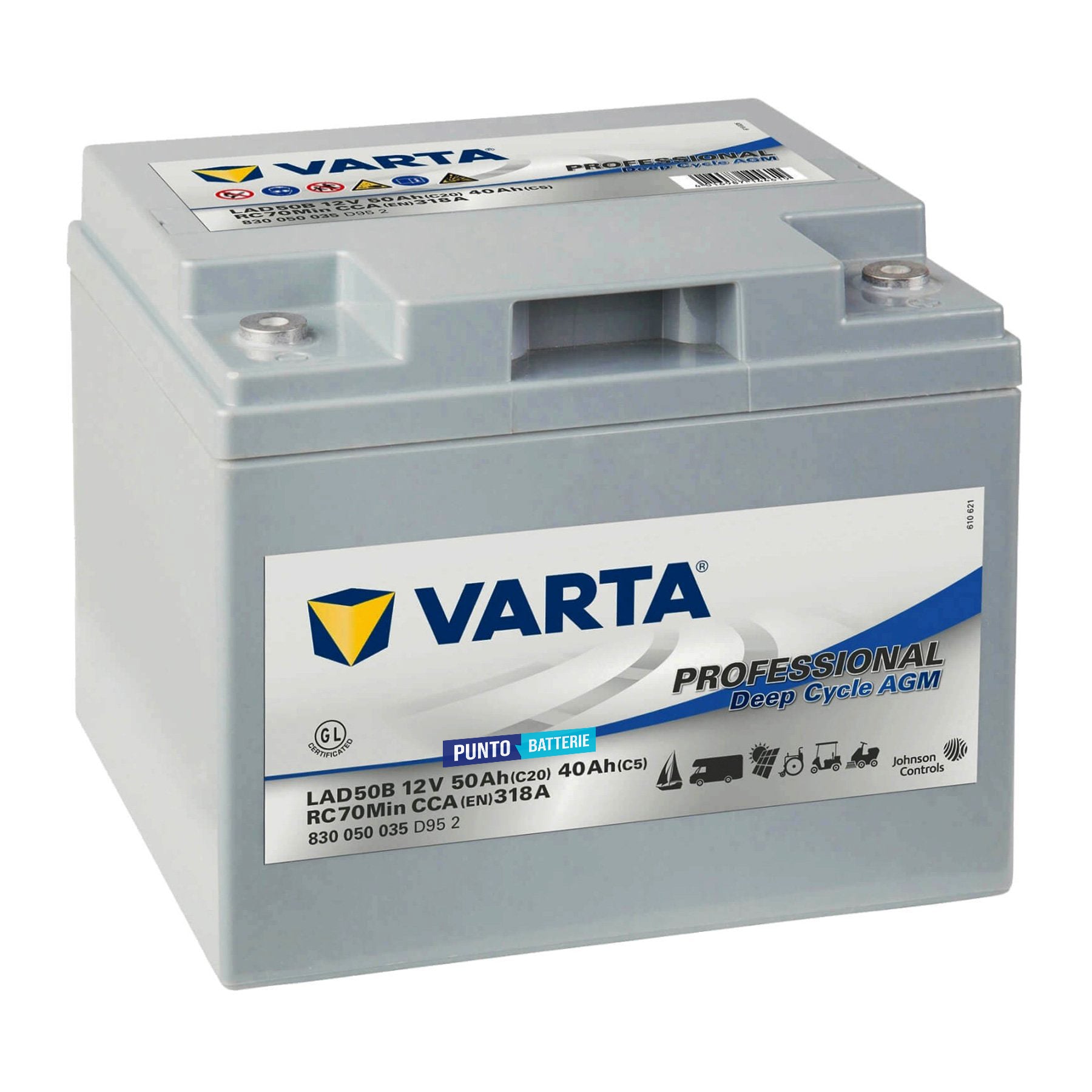 Batteria originale Varta Professional Deep Cycle AGM LAD50B, dimensioni 198 x 166 x 171, 12 volt, 50 amperora, AGM. Batteria per servizi di camper, barca e applicazioni a scarica lenta.