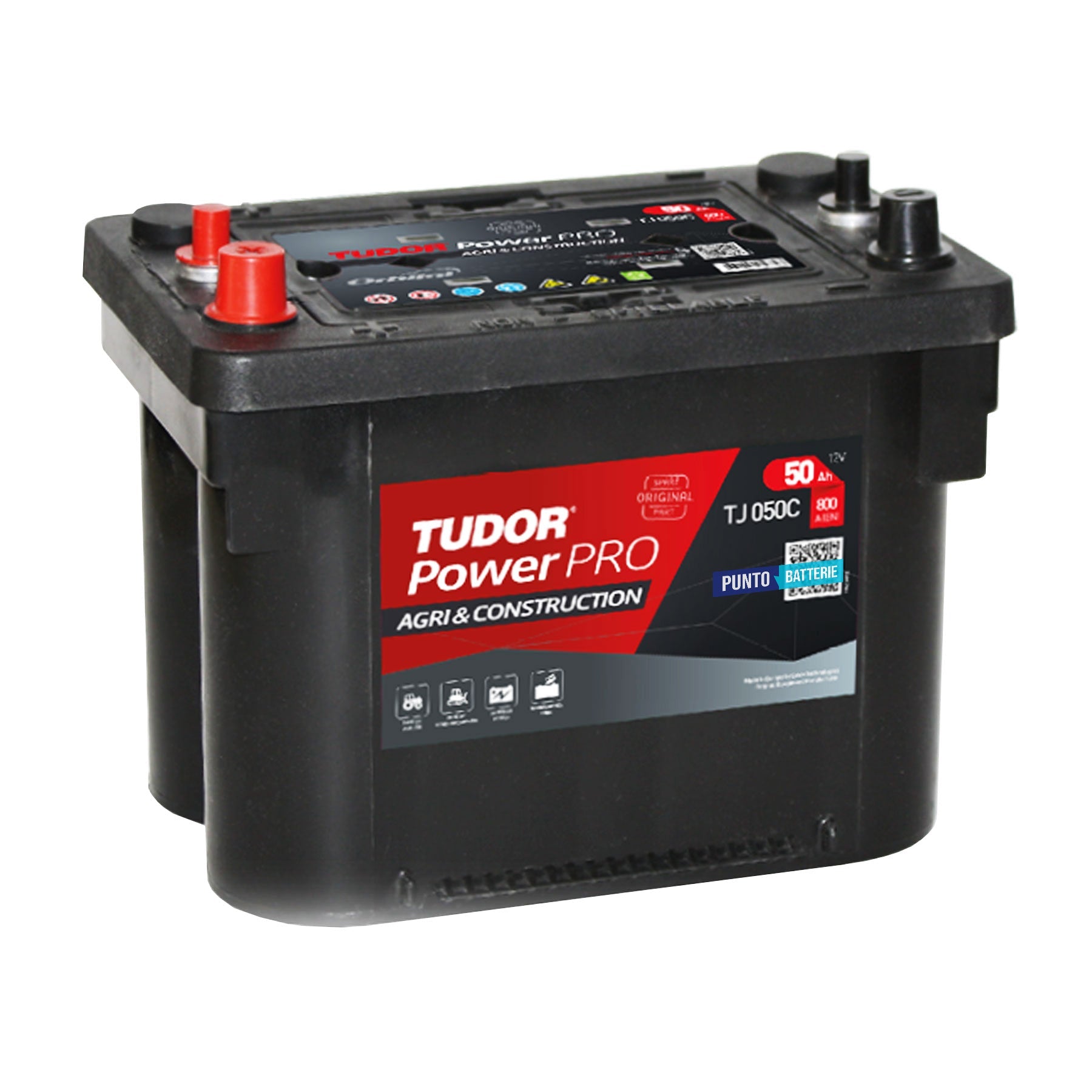 Batteria originale Tudor Power PRO Agri & Construction TJ050C, dimensioni 260 x 173 x 206, polo positivo a sinistra, 12 volt, 50 amperora, 800 ampere. Batteria per camion e veicoli pesanti.