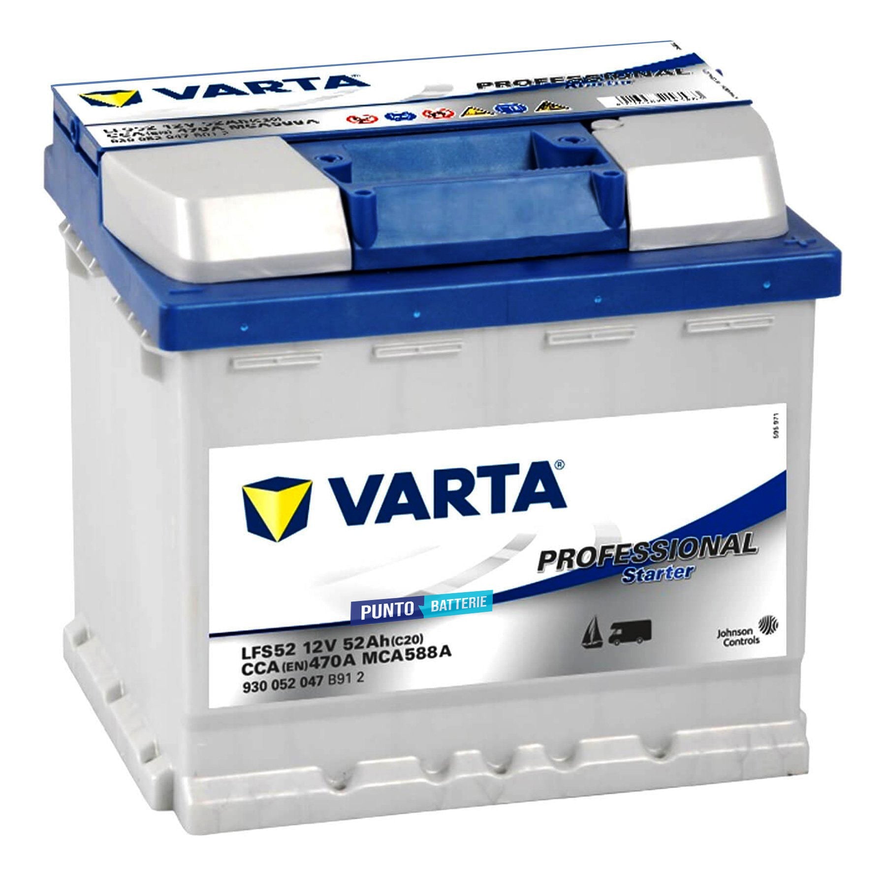 Batteria originale Varta Professional Starter LFS52, dimensioni 207 x 175 x 190, 12 volt, 52 amperora. Batteria per nautica e campeggio.