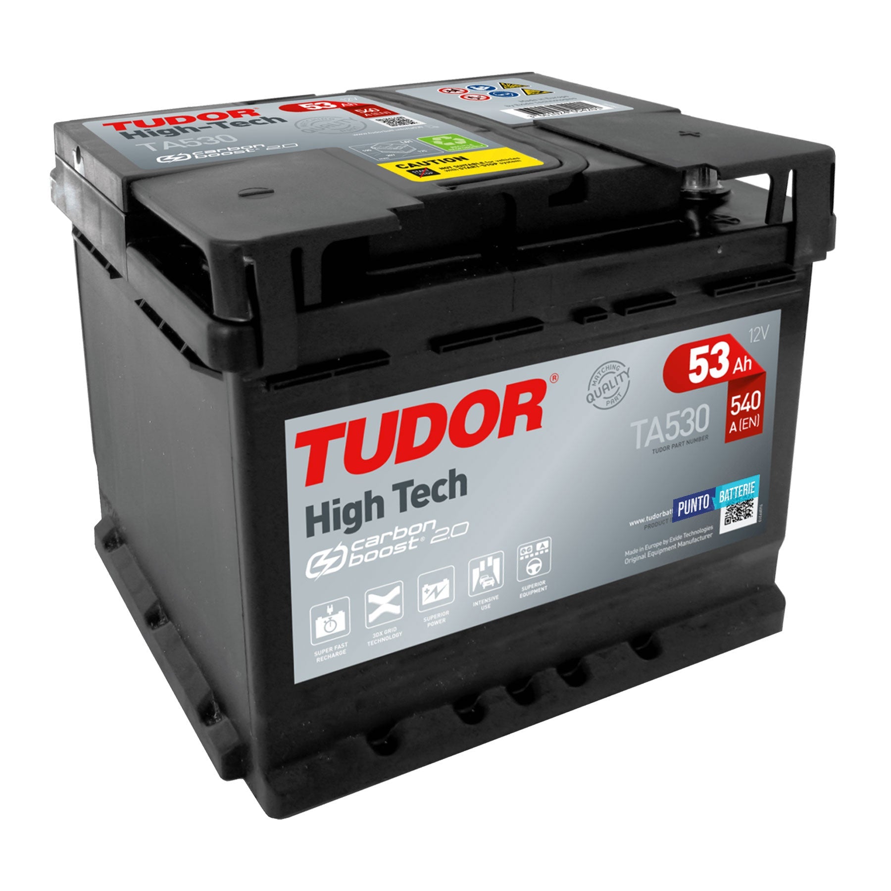 Batteria Tudor TA530 - High Tech (12V, 53Ah, 540A) - Puntobatterie