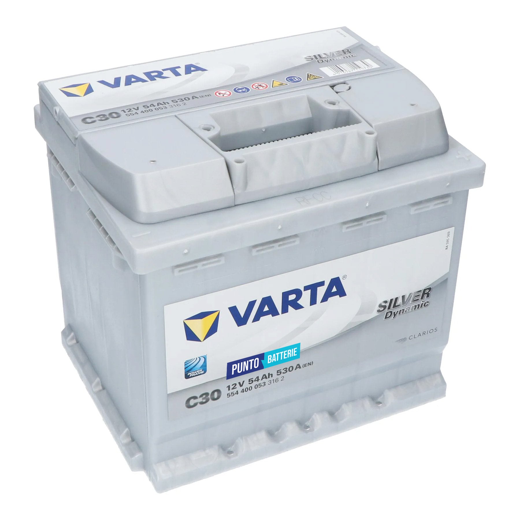 Batteria originale Varta Silver Dynamic C30, dimensioni 207 x 175 x 190, polo positivo a destra, 12 volt, 54 amperora, 530 ampere. Batteria per auto e veicoli leggeri.