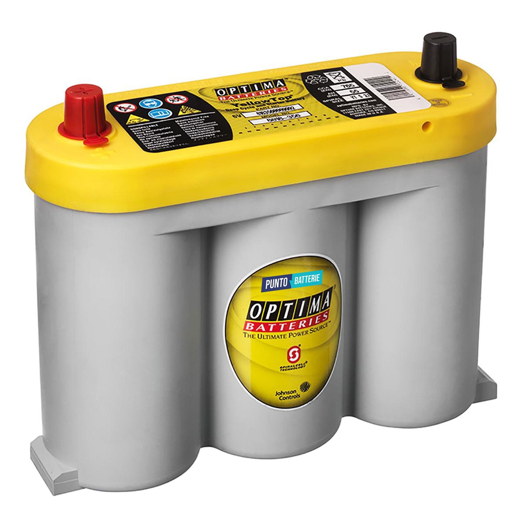 Batteria originale Optima Yellow Top YT S 2,1, dimensioni 254 x 90 x 203, polo positivo a sinistra, 6 volt, 55 amperora, 765 ampere, AGM. Batteria per veicoli e per l'alimentazione di servizi.