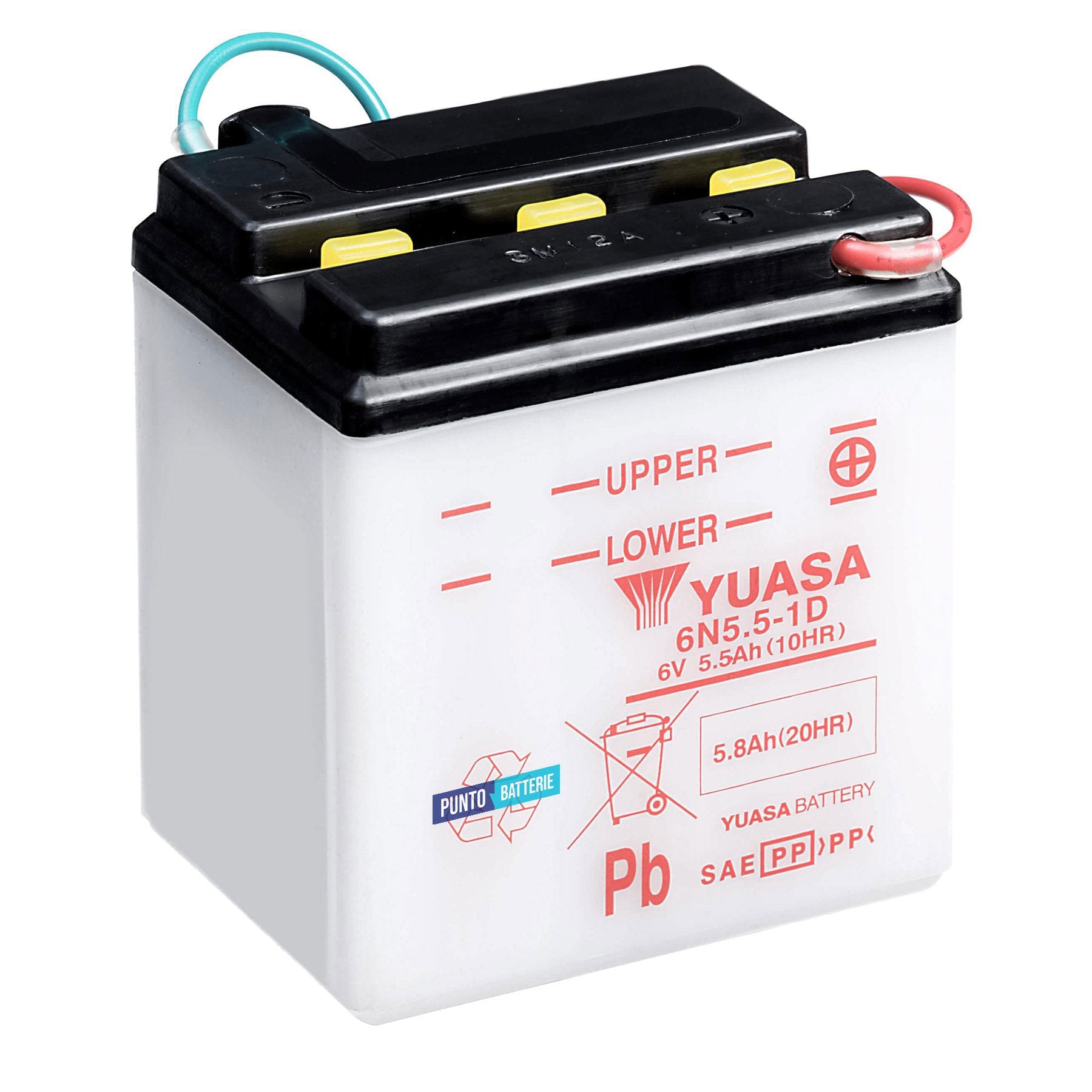 Batteria originale Yuasa Conventional 6N5-5-1D, dimensioni 90 x 70 x 100, polo positivo a destra, 6 volt, 5 amperora. Batteria per moto, scooter e powersport.