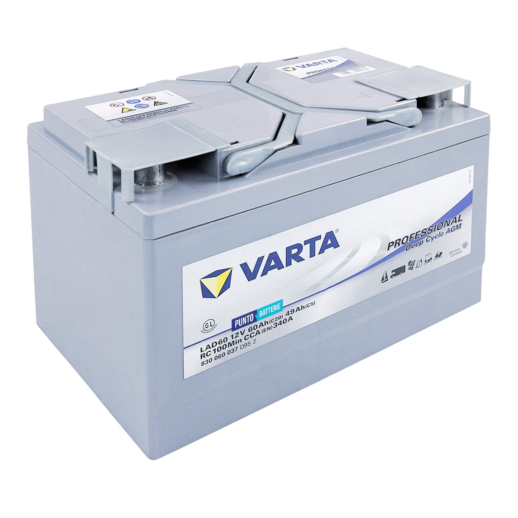 Batteria originale Varta Professional Deep Cycle AGM LAD60, dimensioni 265 x 166 x 188, 12 volt, 60 amperora, AGM. Batteria per servizi di camper, barca e applicazioni a scarica lenta.