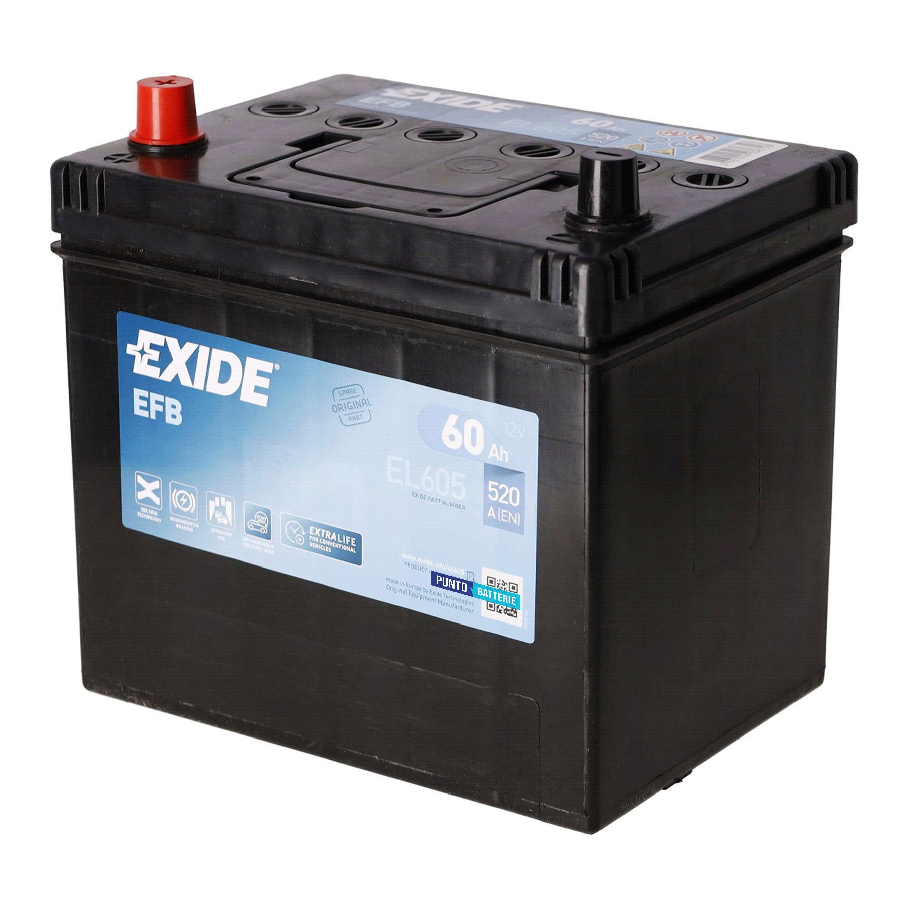 Batteria originale Exide EFB EL605, dimensioni 230 x 173 x 222, polo positivo a sinistra, 12 volt, 60 amperora, 520 ampere, EFB. Batteria per auto e veicoli leggeri con start e stop.
