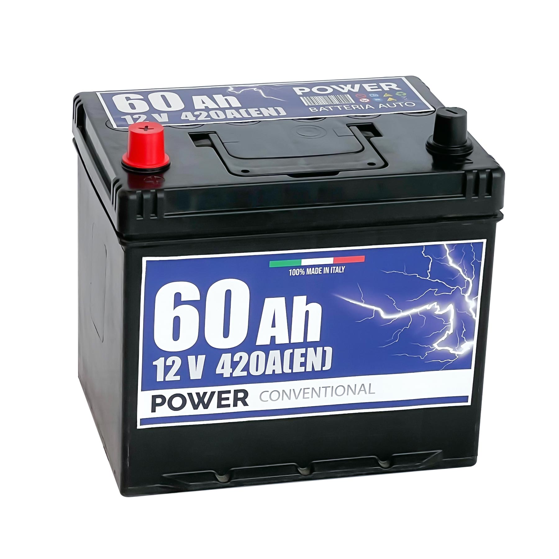 Batteria originale Power Conventional PB605, dimensioni 230 x 170 x 222, polo positivo a sinistra, 12 volt, 60 amperora, 420 ampere. Batteria per auto e veicoli leggeri.