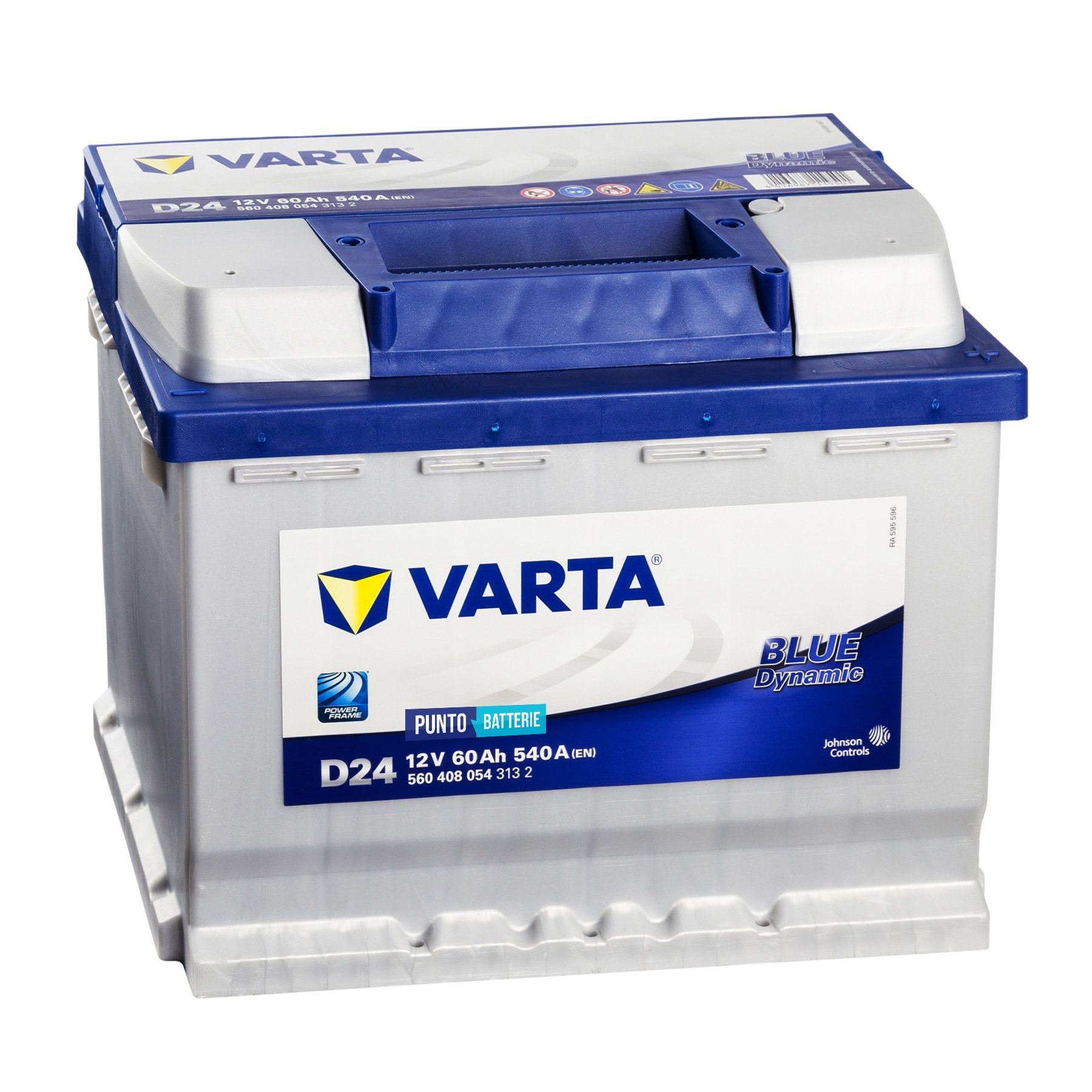 Batteria originale Varta Blue Dynamic D24, dimensioni 242 x 175 x 190, polo positivo a destra, 12 volt, 60 amperora, 540 ampere. Batteria per auto e veicoli leggeri.